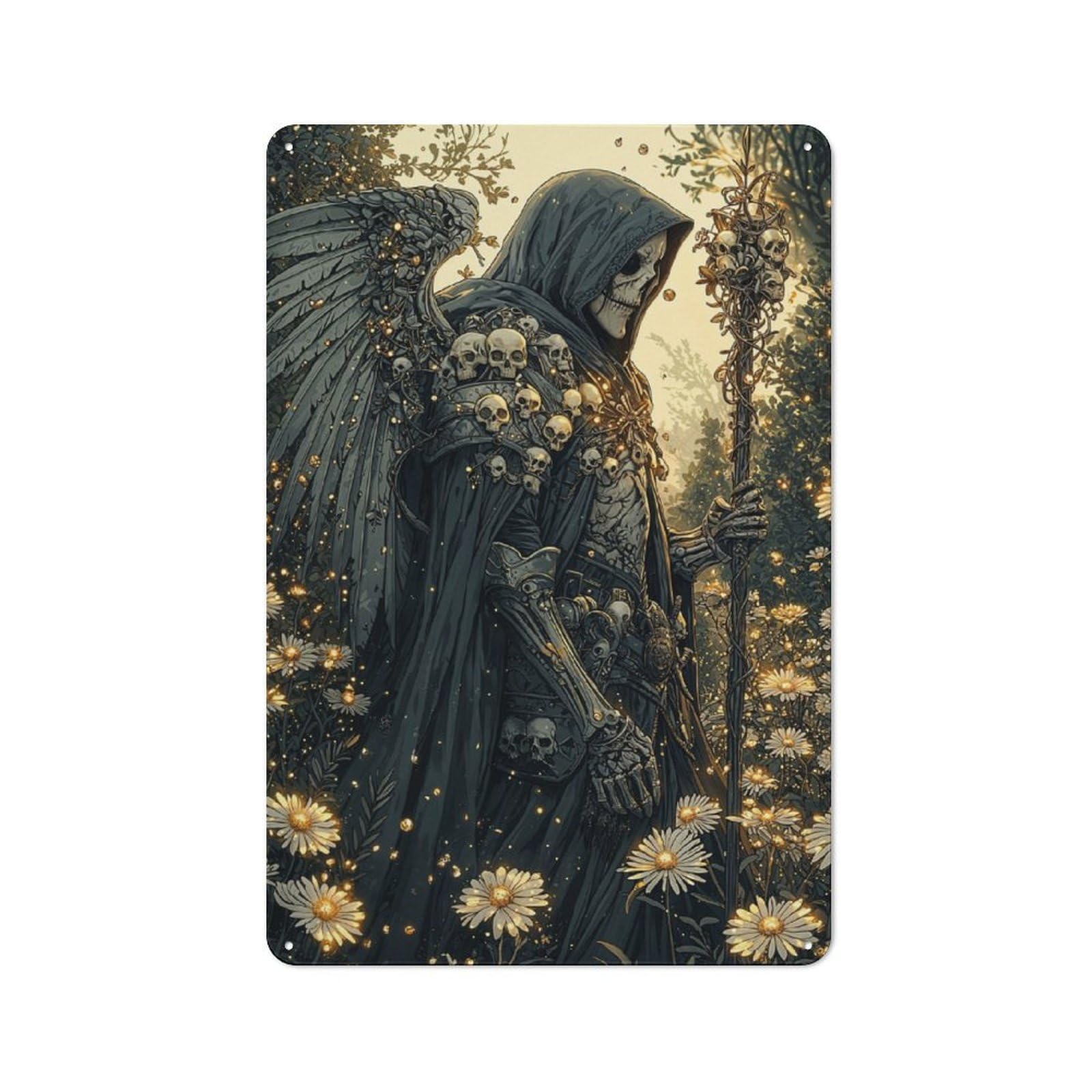 Junmoney Skeletal Angel In A Field Rustic Metal Plaque 30X20cm For Lounge Or Reading Corner, For Home Office, Studio And Craft Room Walls