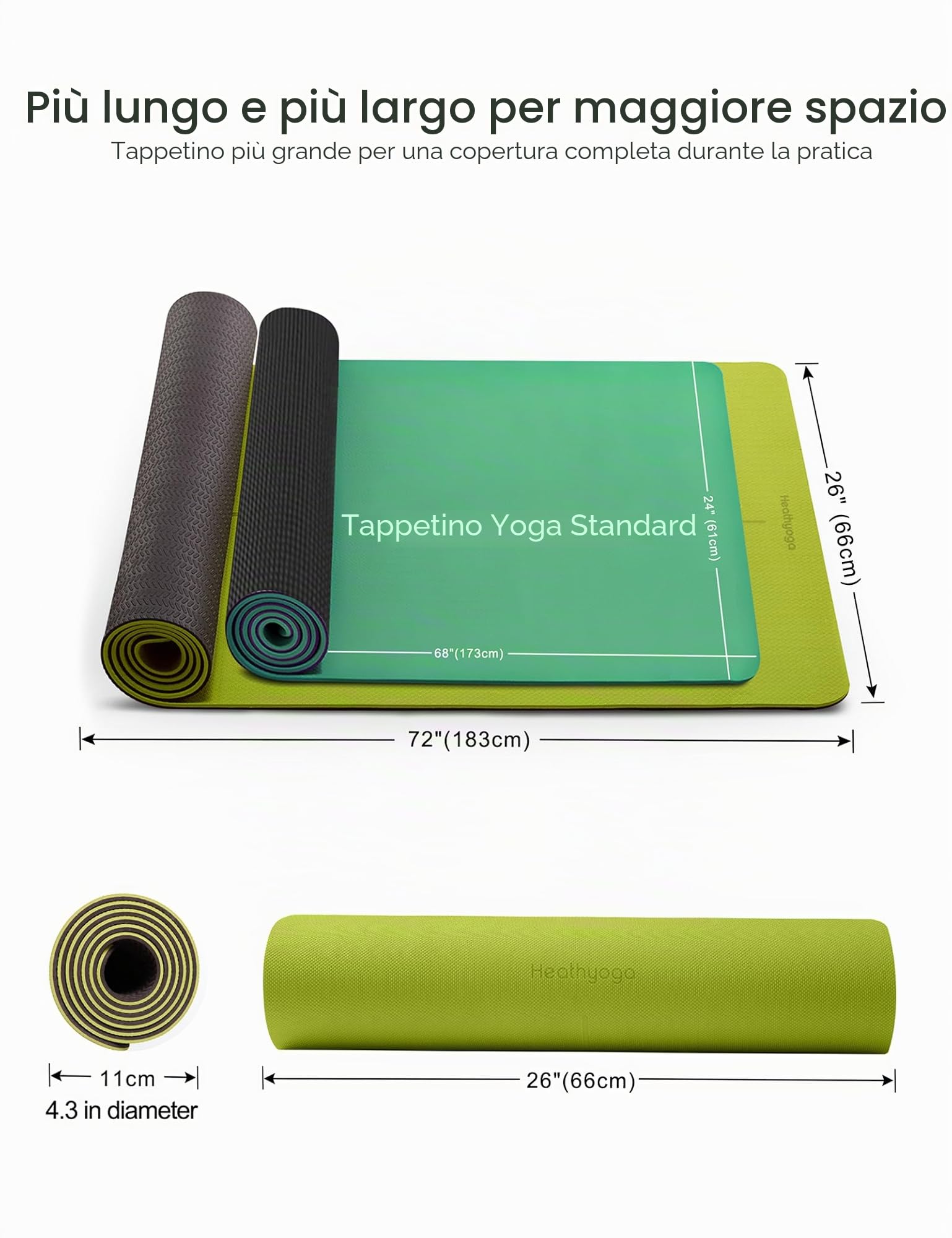 Heathyoga Tappetino da Yoga, la Linea Sistema di allineamento, Antiscivolo e Resistente, ottimale ammortizzamento, Splendido Design a Doppio Strato! Dimensioni: 183 x 66 cm, Altezza: 0,6 cm.
