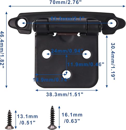 Miniatura 2 de Bisagras de gabinete, paquete de 8 (4 pares) bisagras de puerta de color negro mate superpuestas de 12 pulgada, bisagras negras de cierre automático