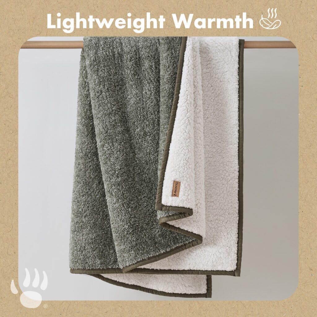 BEARPAW Sherpa Throw Blanket - Reversible & Cozy Blanket for Bed Couch Sofa, Lightweight Living Room Decor, Home Decor, Birthday Gifts for Women - 50"x70", Green (Valley)