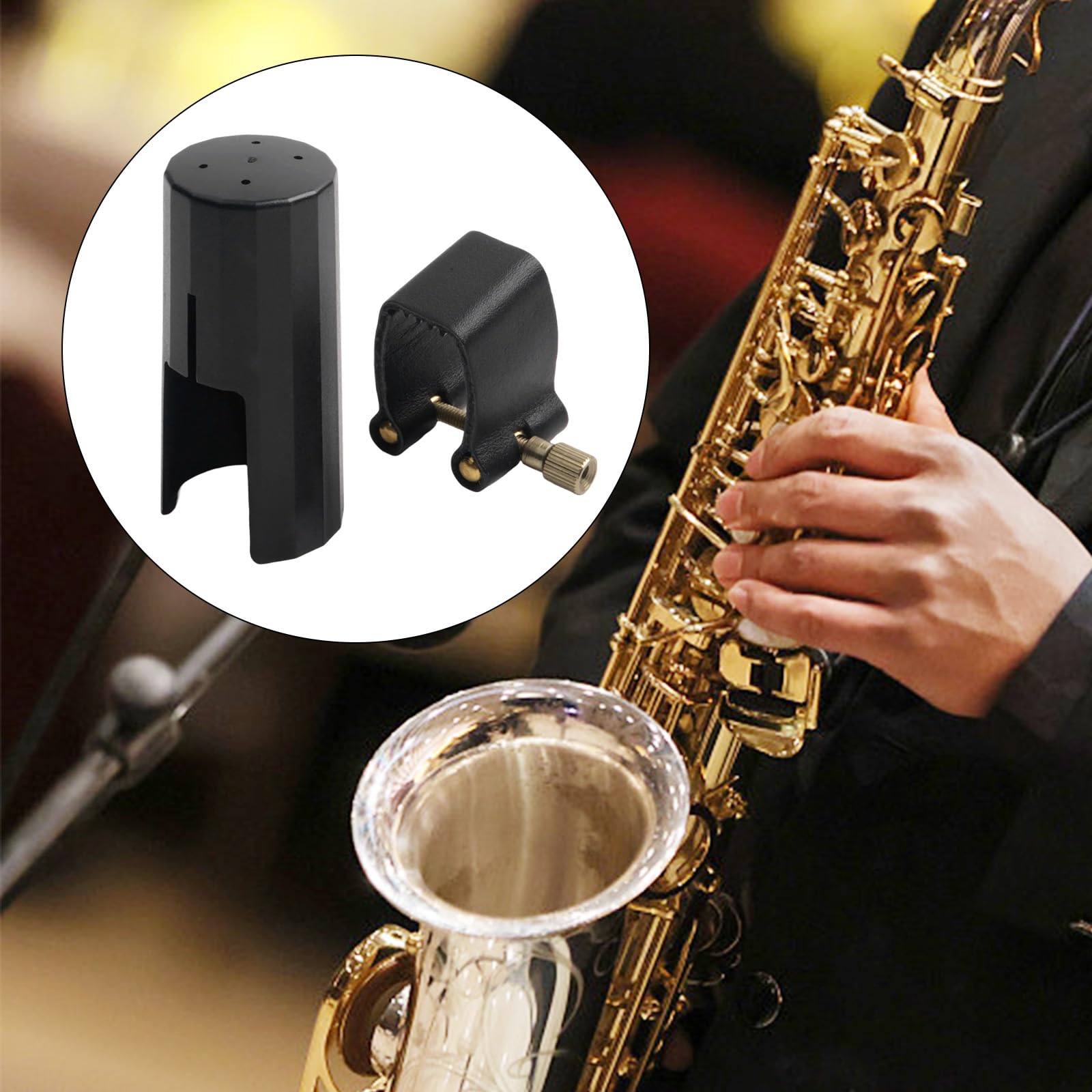 Ligature Sax, Embouchure de saxophone ténor, ligature en cuir avec capuchon, ligature d'embouchure de clarinette en cuir synthétique (pour ténor)