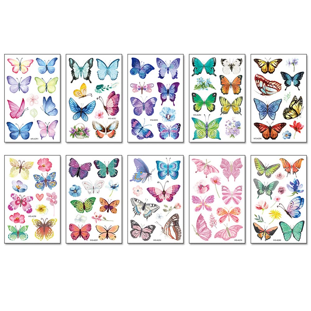 S.A.V.I 10PCS. Butterflies Colorful Temporary Tattoo Stickers For Kids, Birthday Party Decorations, Party Supplies, Stickers for Face, Hands, Neck Size 12x7.5CM-image-3