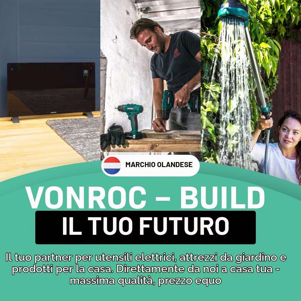 VONROC Ombrellone da giardino Rapallo 200x300 cm con Base da 20 kg, Inclinazione Regolabile, UPF 50+, Manovella Facile e Copertura Protettiva Inclusa Nero