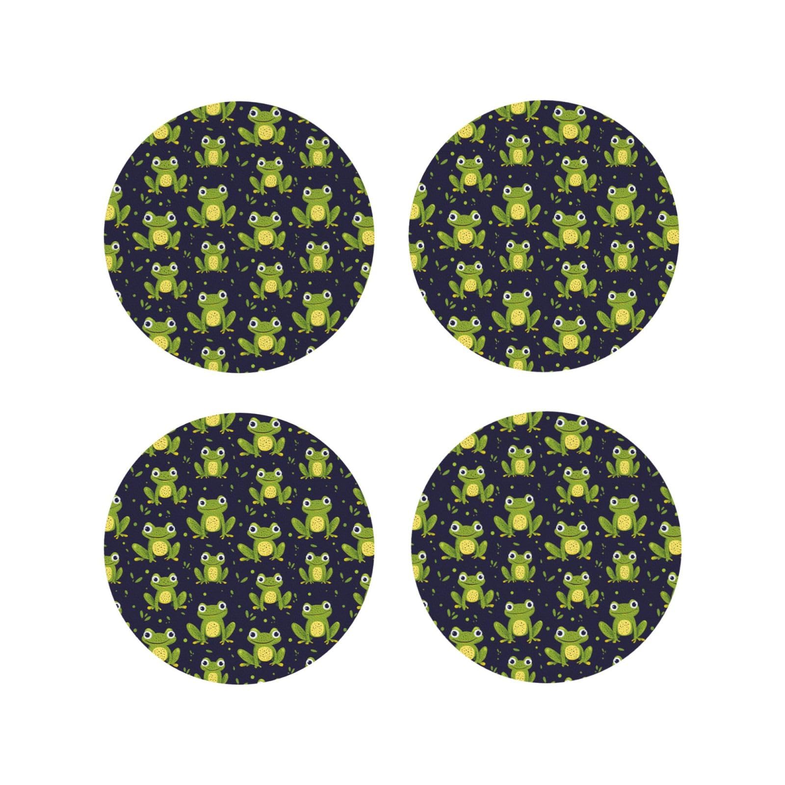 Smazdfxx Women's As Pic Leather Coasters Set Of 4 - Cute Frog Green Print Lightweight Drink Coasters For Desk