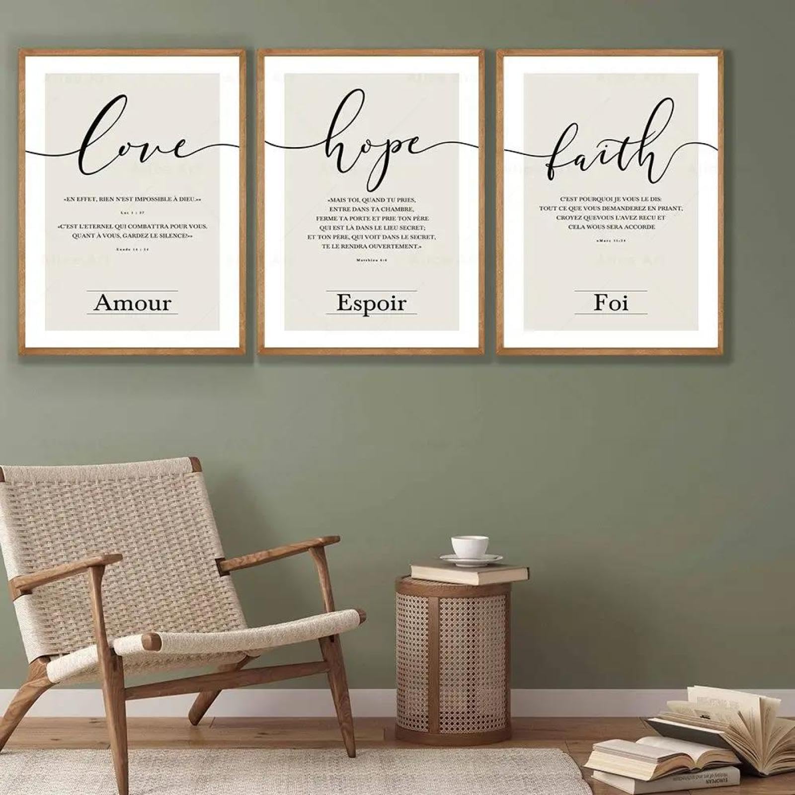 Baibexing Faith Hope Love Bible Verse French Wall Art Poster And Print Canvas Painting Nordic Wall Picture Forliving Room Christian Decor 21X30Cmx3Pcs Unframed