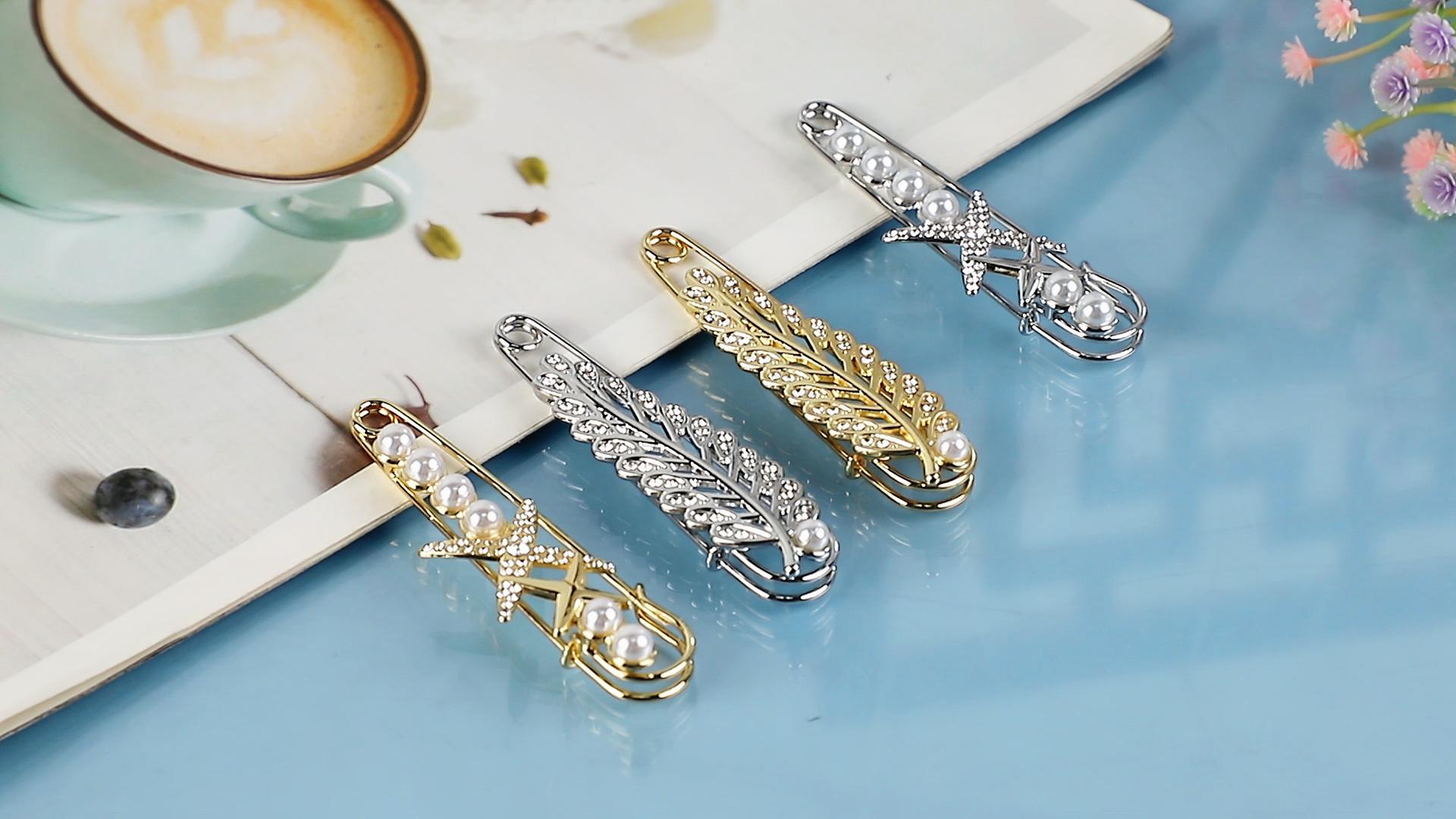 10 Spille Da Balia Con Strass Oro E Argento - Fermagli Decorativi Per Abbigliamento, Maglioni, Sciarpe, Gonne, Fai Da Te, Con Nastro Incluso