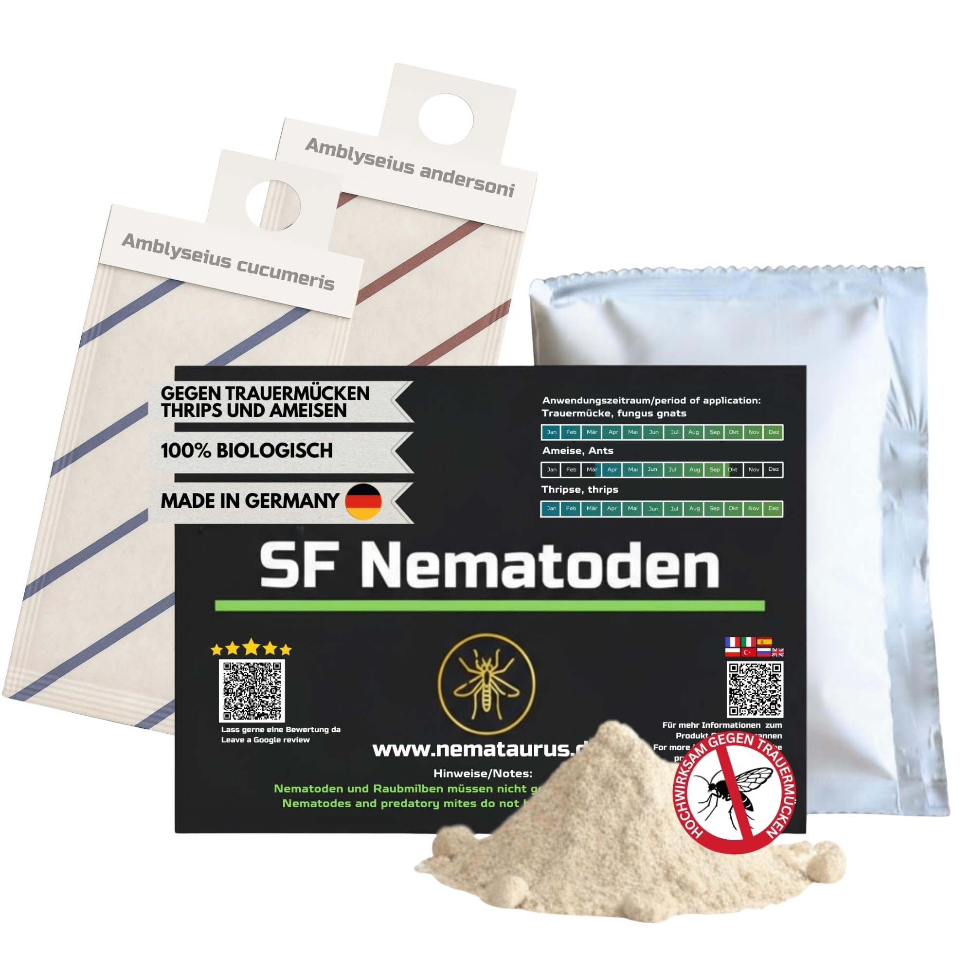 6 mio SF- Nematoden + 8x Raubmilben Komplettset gegen Thrips, Spinnmilben und Weiße Fliege, Fadenwürmern zur biologischen Schädlingsbekämpfung (6 Mio + 8x Raubmilben gegen Thrips und Spinnmilben)