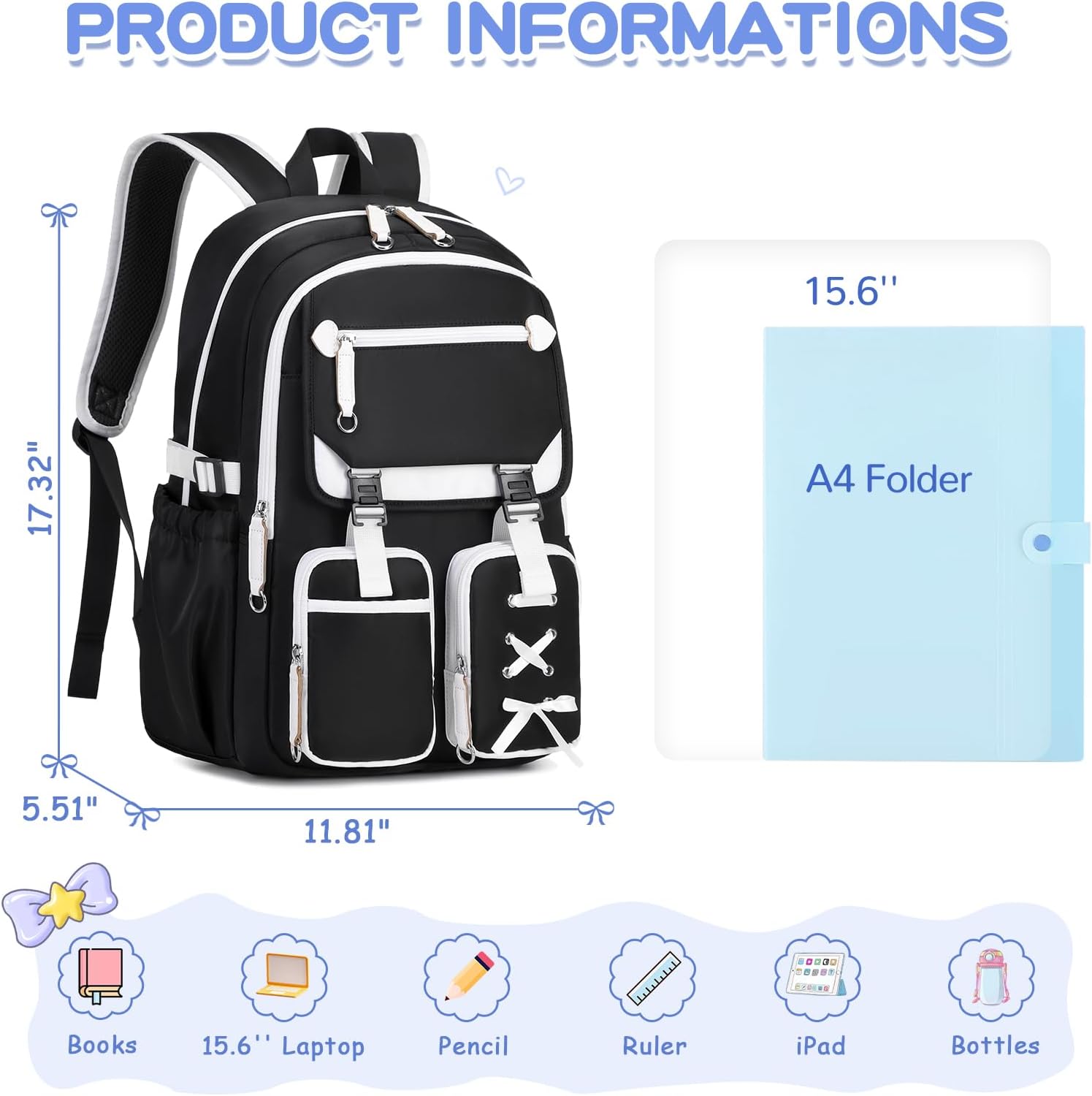 Kids Backpacks for Girls Teens Kawaii Bookbag for Elementary Primary Middle High School Daypack - Image 2