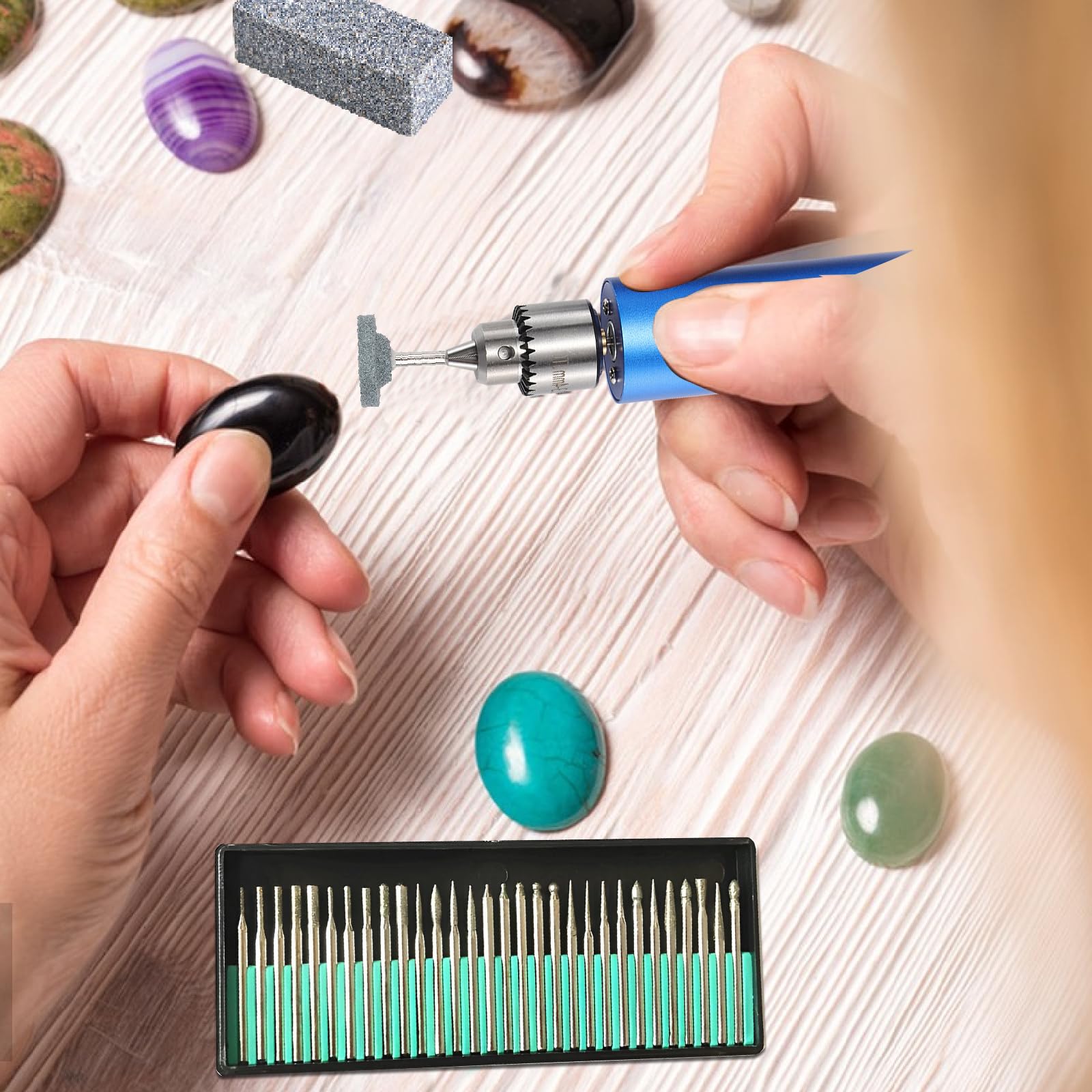 Elektryczny zestaw wiertarek ręcznych, 0,8-3 mm, ręczny zestaw do polerowania z żywicą z 10 wiertłami HSS, ściernica do majsterkowania, rzeźbienia w drewnie, produkcji biżuterii