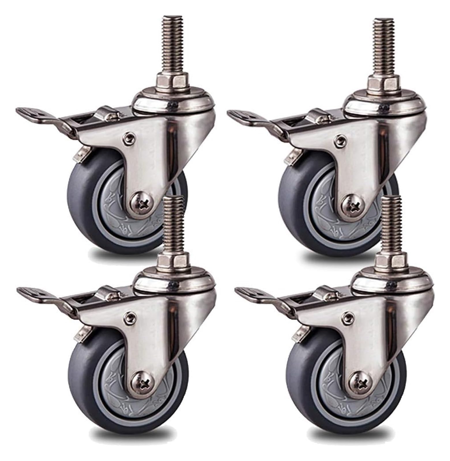 Roulettes pivotantes M10 en caoutchouc TPR et inox 304 pour petits meubles