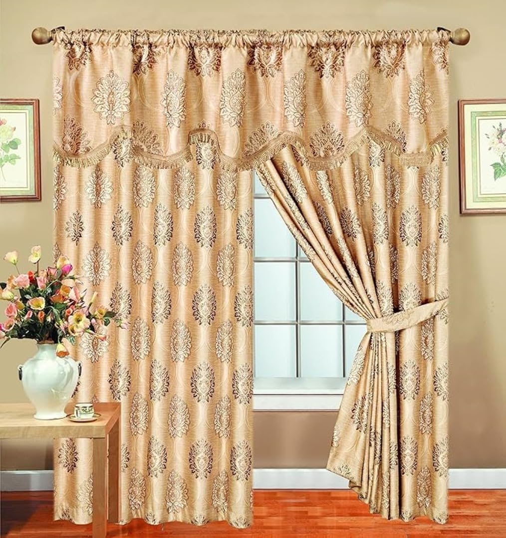 PRIME LINENS Jacquard Curtains for Bedroom with Pelmet Fully Lined Heavy Pencil Pleat Curtains With 2 Tie Backs (90″X90″(228cm x 228cm), Malta Coffee) — image 1