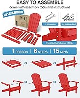 Vista 7 de YEFU Silla Adirondack Resistente a la Intemperie: Sillas Adirondack de Plástico - Sillas de Patio con Portavasos y Textura de Madera - Silla