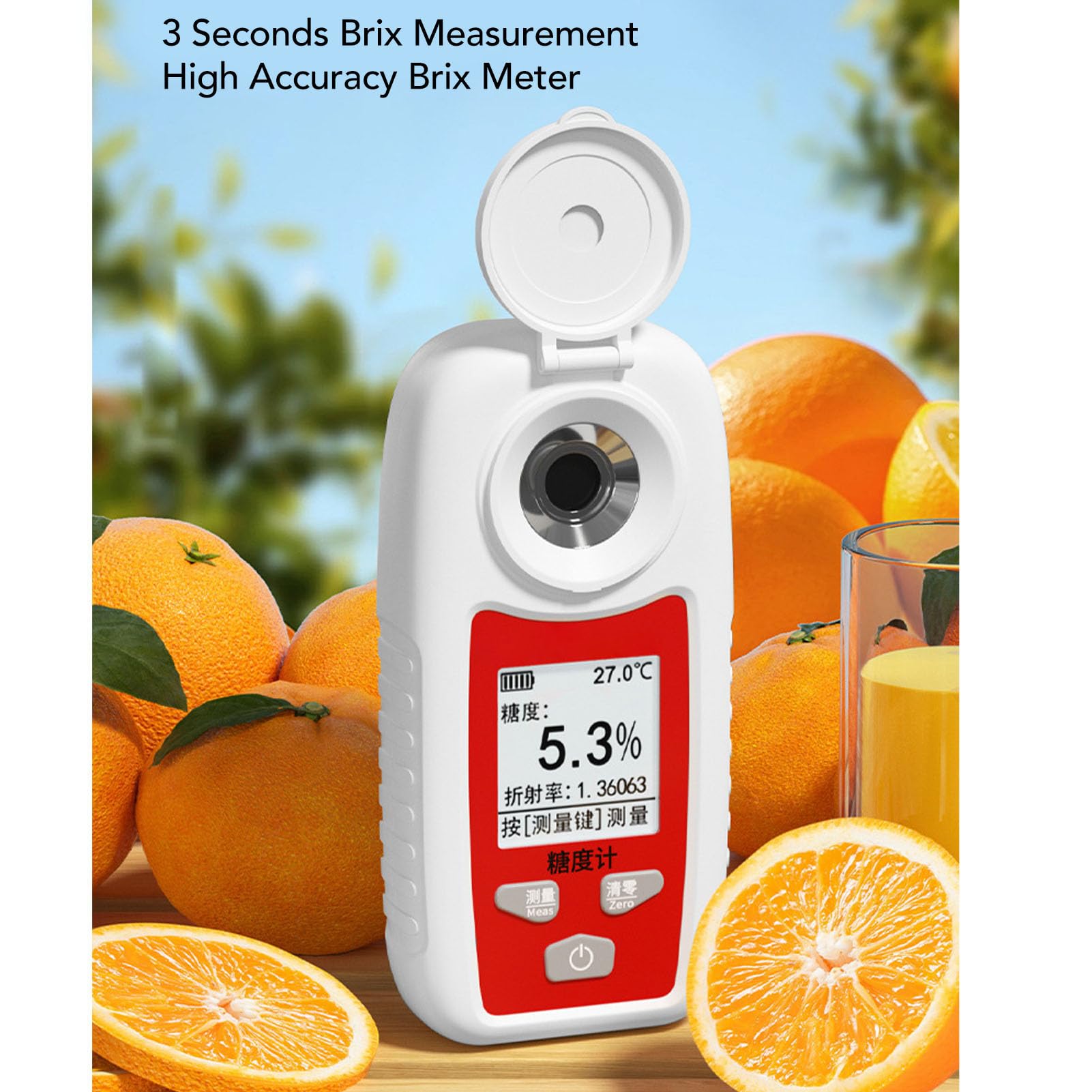 TOPINCN Medidor de Azúcar de Frutas, Refractómetro Digital Portátil de Alta Precisión Brix con Medición de un Botón para Análisis de Dulzor de Jugos de Frutas y Vinos (DLX‑SDJ1514（0‑55%）1.333‑1.430)