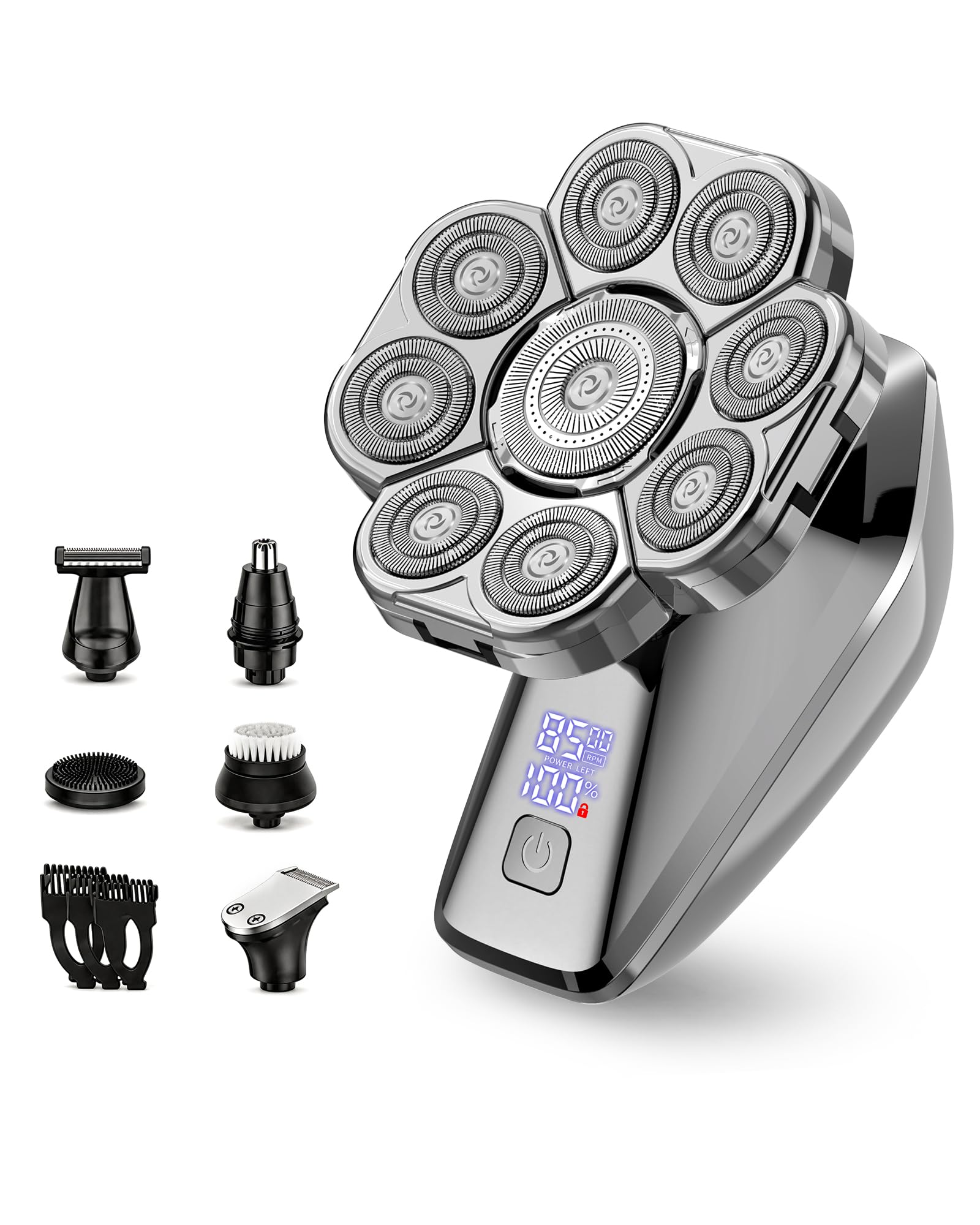 9D Head Shavers for Bald Men, 8500 RPM Wet & Dry Electric Razor for Men Silver Plated