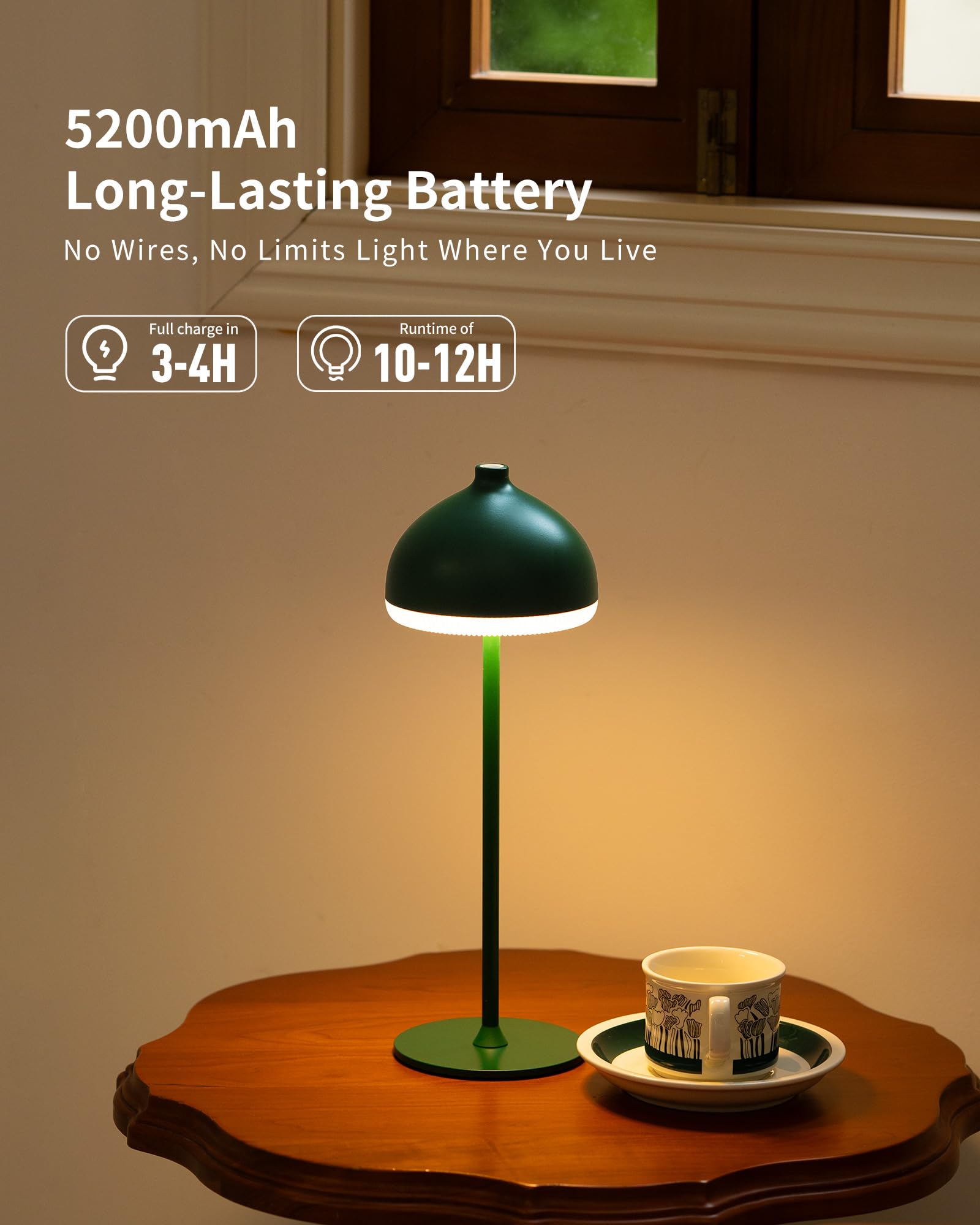 Set di 2 Lampade da Tavolo LED Senza Fili Ricaricabili, Dimmerabili Touch, 3 Tonalità di Luce, Illuminazione d’Ambiente per Camera da Letto e Soggiorno