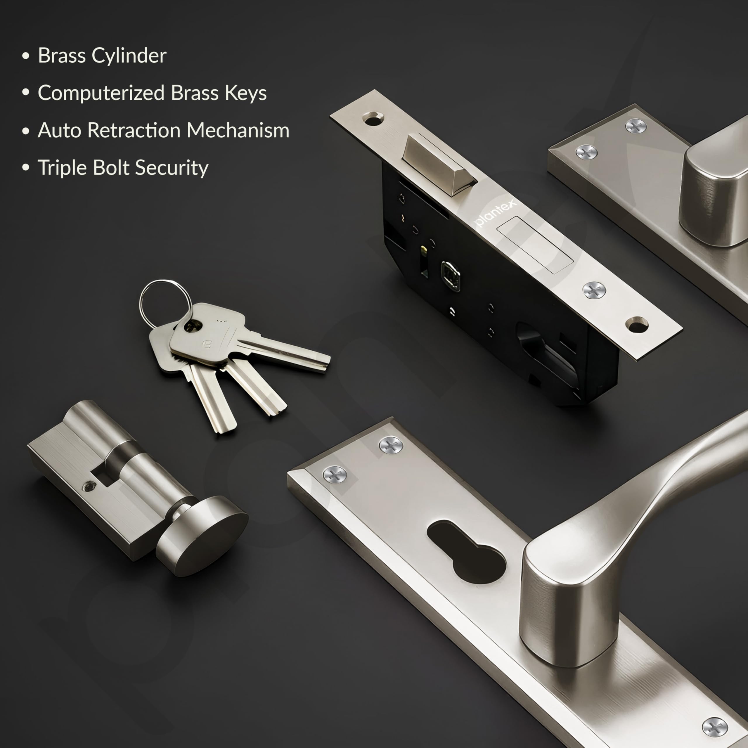 Plantex Mortise Lock Handle Set - 6-Lever, 3 Keys -6 Plantex Mortise Lock Handle Set - 6-Lever, 3 Keys -6