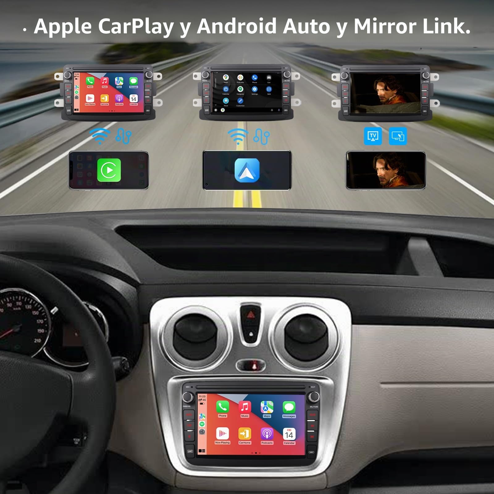 Radio de Coche para Renault Dacia Duster Sandero Dokker Logan Lodgy Captur con Carplay inalámbrico Android Auto Android Radio Pantalla táctil HiFi Bluetooth FM/RDS EQ SWC Canbus