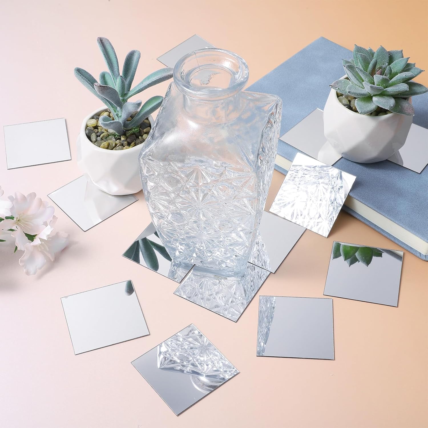 30 Pcs 2x2 Inch Mini Acrylic Square Mirrors, Mirror Tiles for Crafts, Self Adhesive Mirror Stickers Small Mirrors Sheet for Wall DIY Projects Home Decor Art Supplies Bathroom