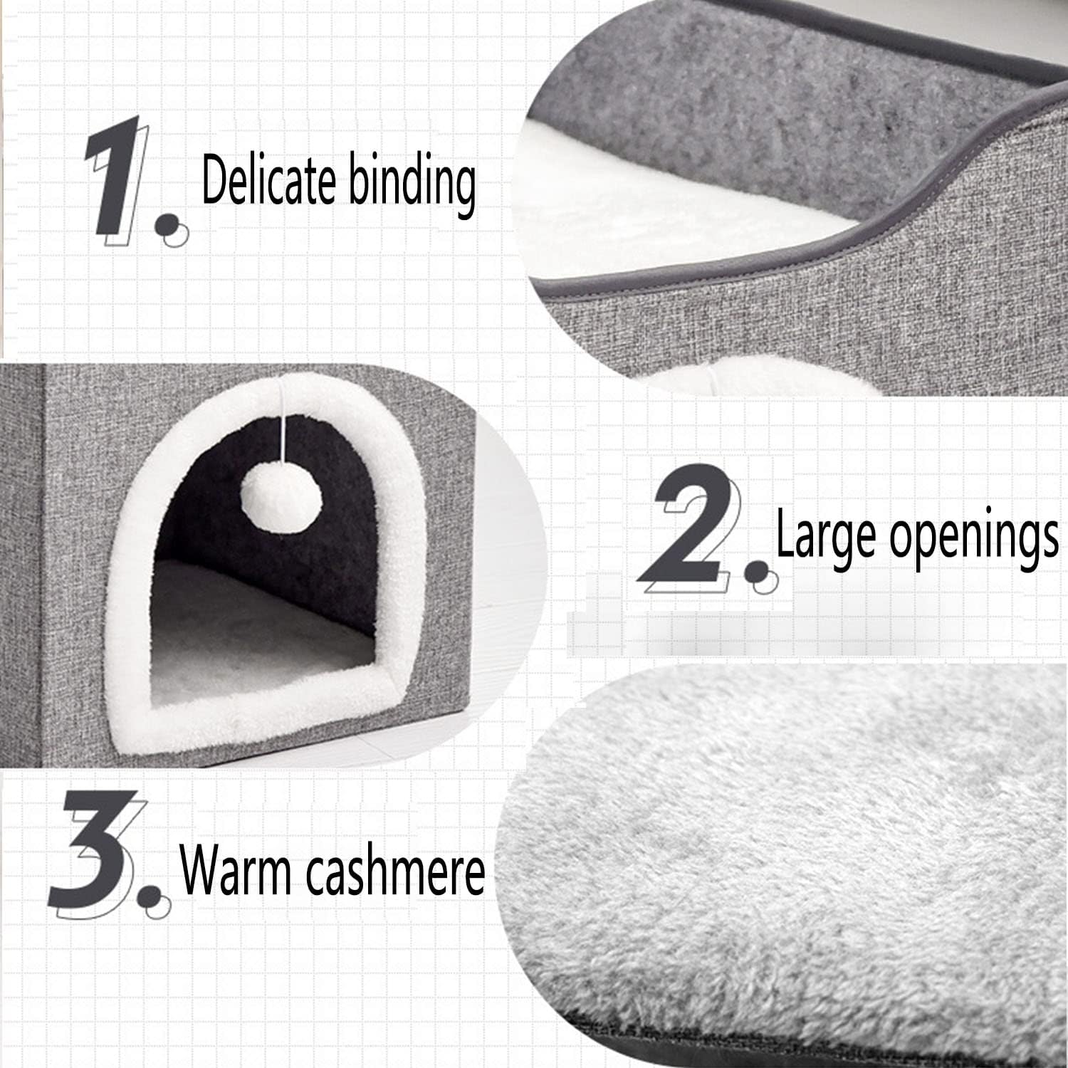 review Cat Cube Cat Houses for Indoor Cats Hideaway, Large Cat Beds for Pet Cat House with Scratch Pad and Fluffy Ball Hanging, Cat Home Foldable,15.4×15.4×12.6 inches