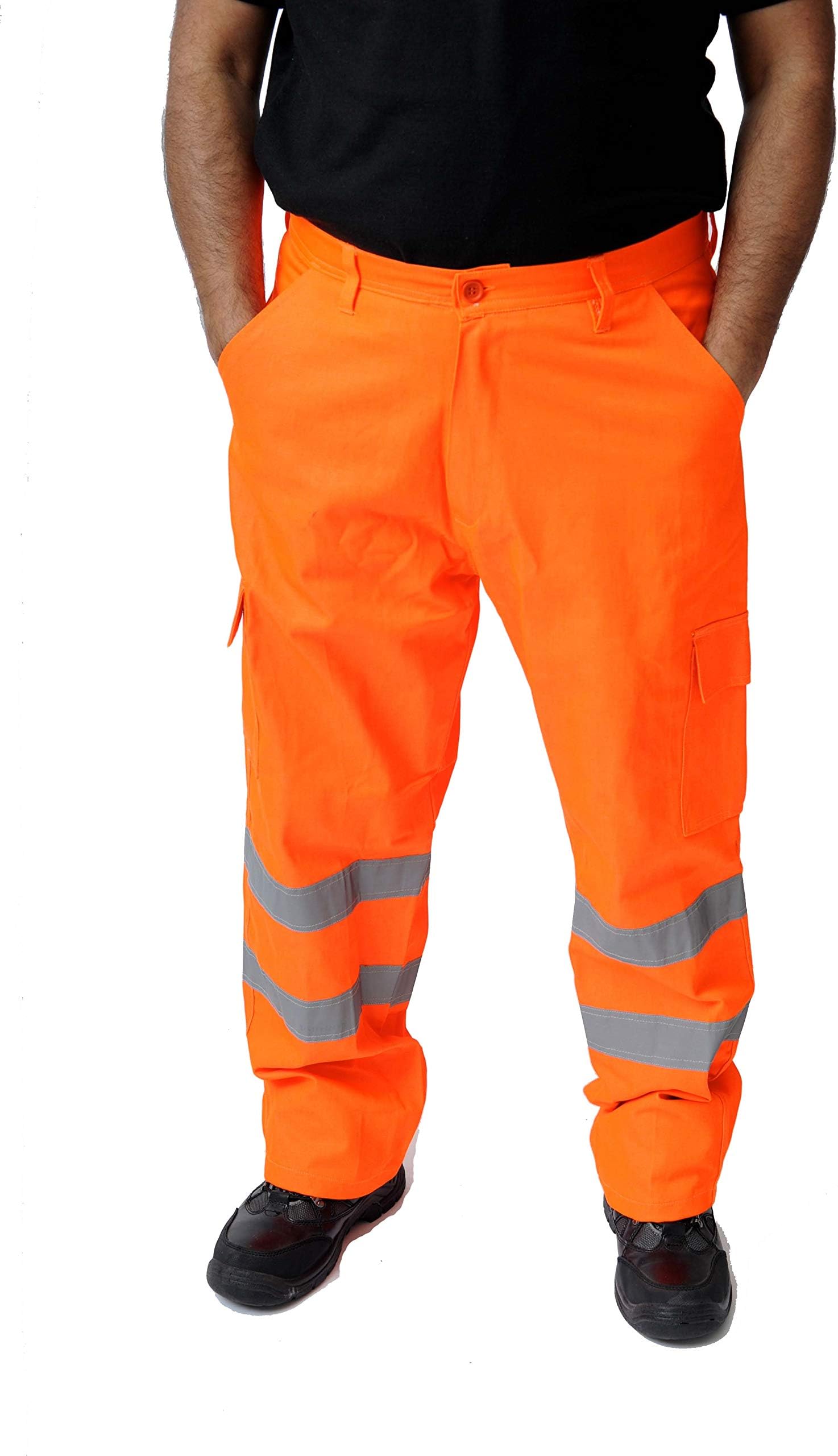 RIDDLED WITH STYLE Hi Viz Visibility Work Wear Trousers Cargo Railway Highway Trousers Mens Work Utility 2 Tone Pants