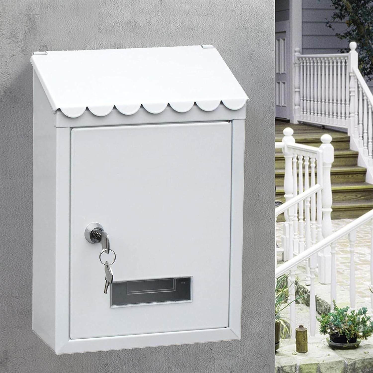 Wall Mount Mailboxes,Metal Mailbox Letterbox 22 * 6.5 * 30cm Wall-mounted Post Mail Lockable Mail Box,White