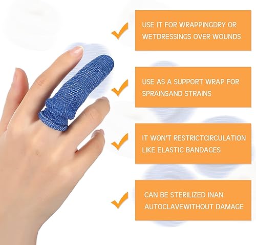 Miniatura 6 de Vendaje tubular de algodón para dedo, catres elásticos para los dedos, vendajes para dedos, vendaje tubular de gasa azul y blanco, vendajes para