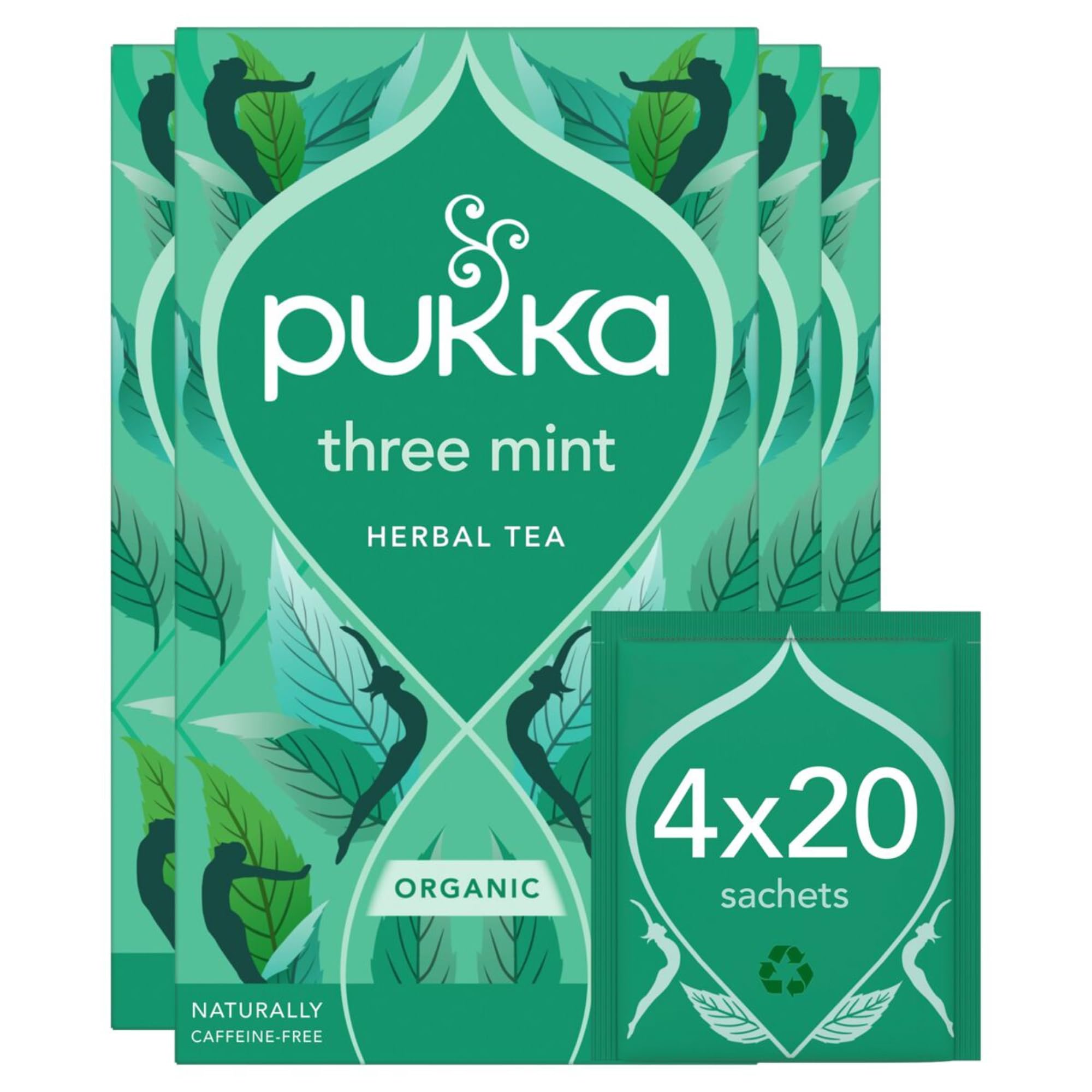 Pukka Herbs Three Mint Herbal Tea, Caffeine Free, 80 Tea Bags