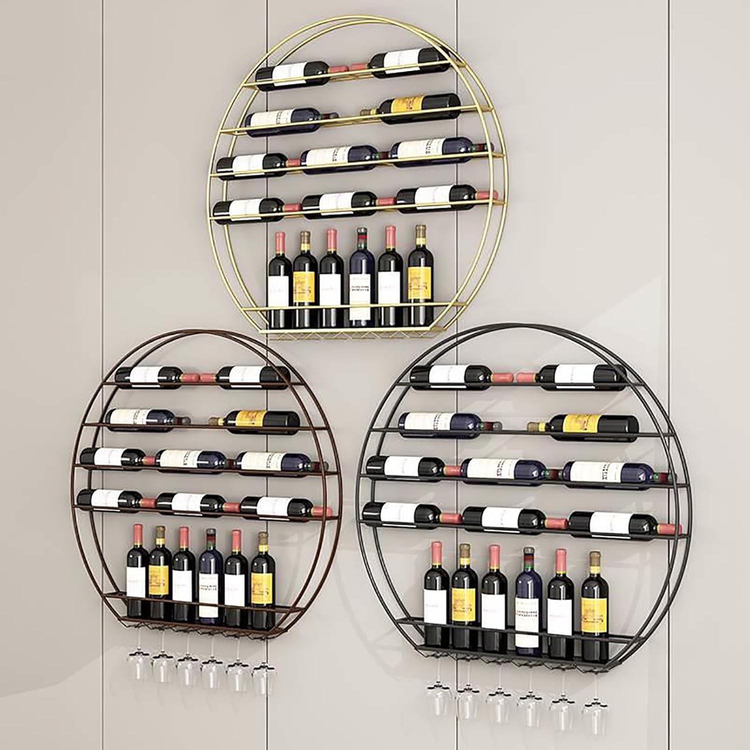 Metal Wall-Mounted Wine Rack Round,Bar Unit Floating Shelves, Floating Champagne Bottle Display Holder,Modern Display Storage Holder,Wine Rack Wall,Wine Bottle Shelf Organizer,for