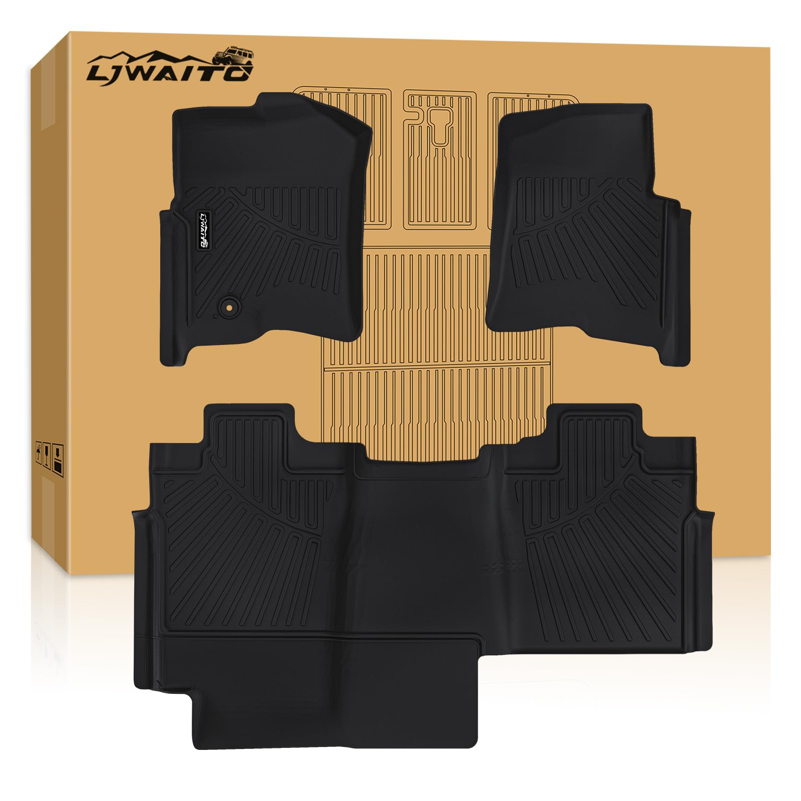 LJWAITO Floor Liners & Cargo Liners & Backrest Mat for 2016-2025 2026 Dodge Durango 6 Seats-2 Row Bucket Seat，TPE All Weather Protection Car Floor Mats with Trunk Mat Covering The Backrest — view 8
