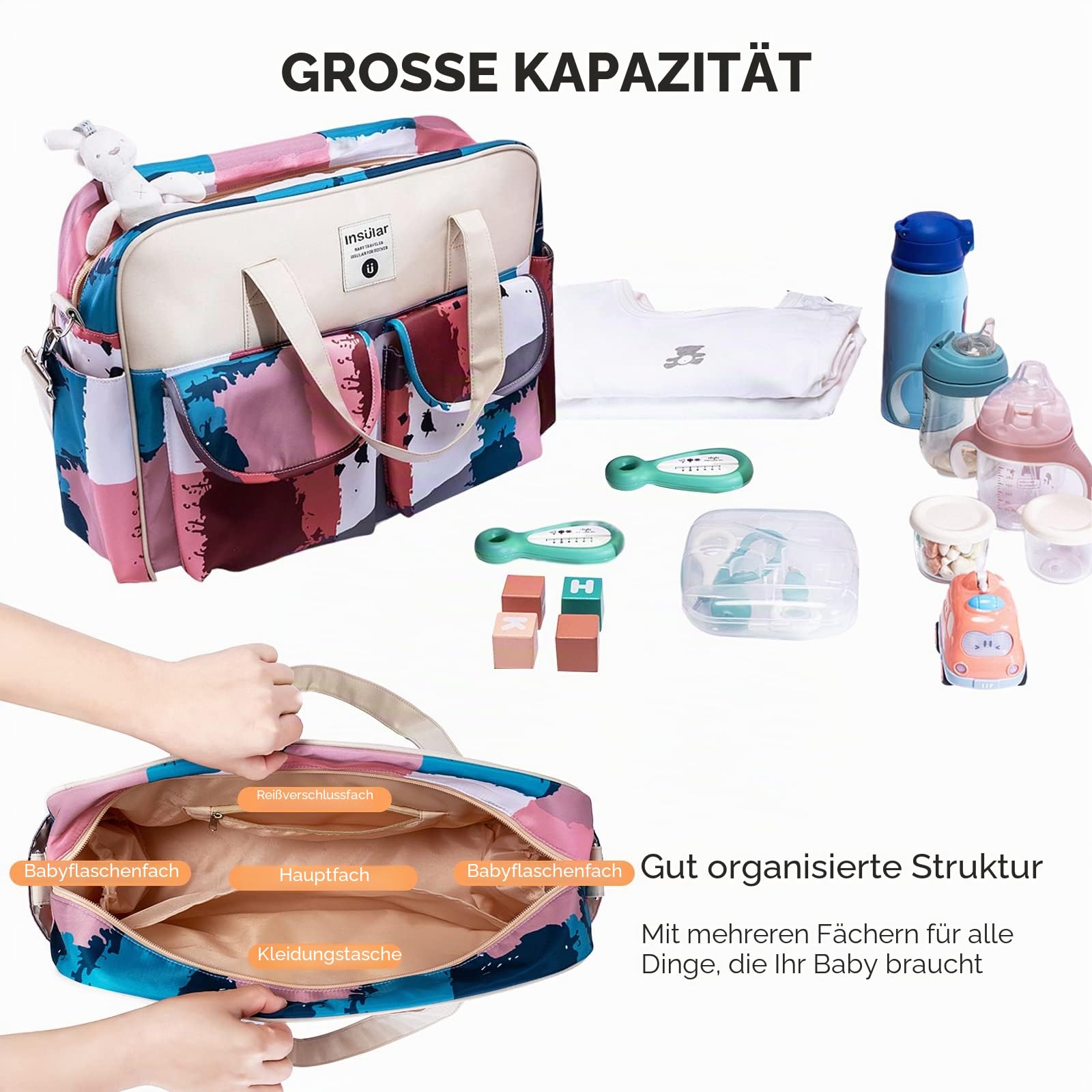 SONARIN Grosse Kapazität Baby Wickeltasche,Multifunktionale Wasserdicht Reise Wickeltasche Umhängetasche Tragetasche Henkeltaschen Babytasche mit Schultergurte & Wickelunterlage