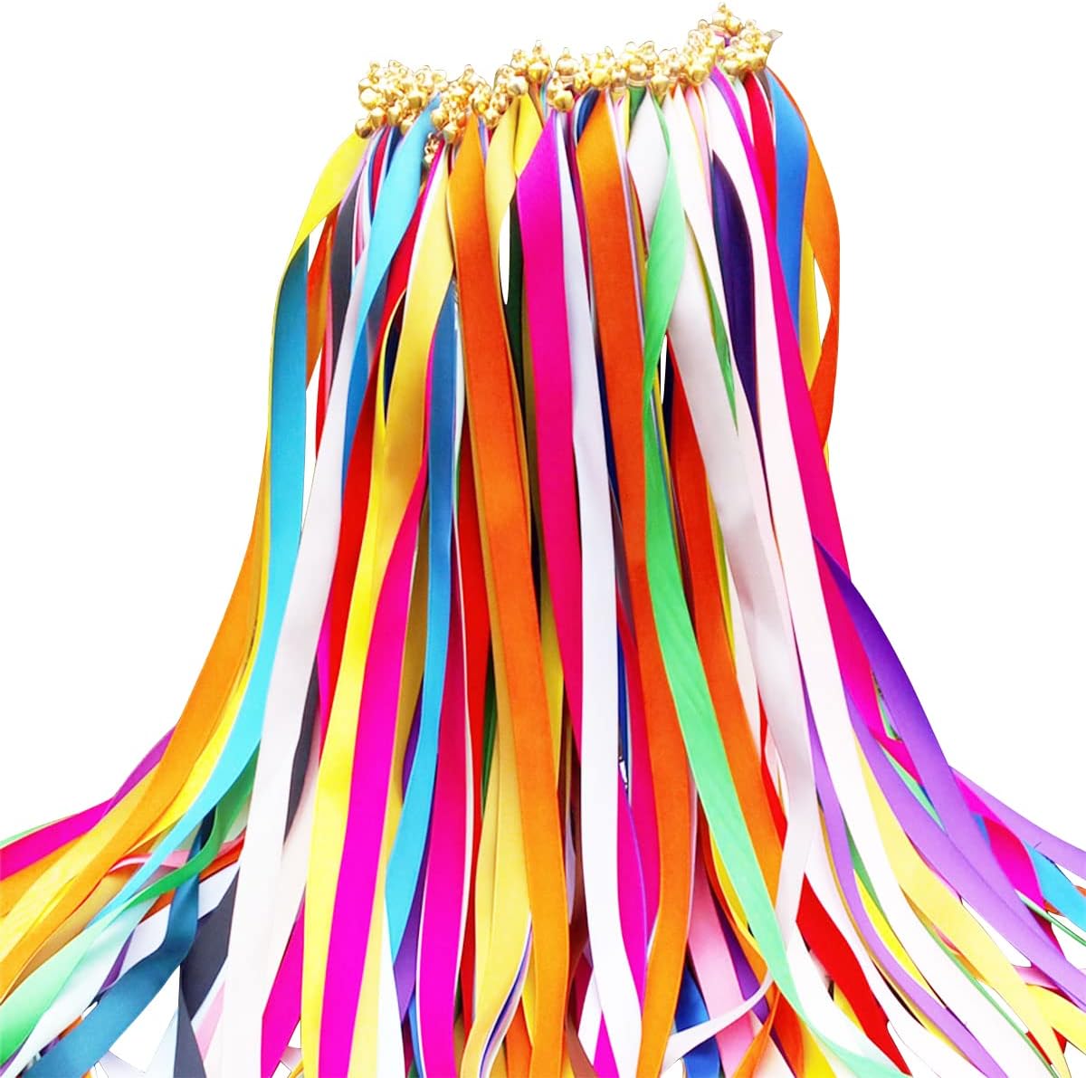 Wedding Ribbnon Wand Party Streamer Stick with Bell Party Favors Decoration Decor Multi-Color 100pcs