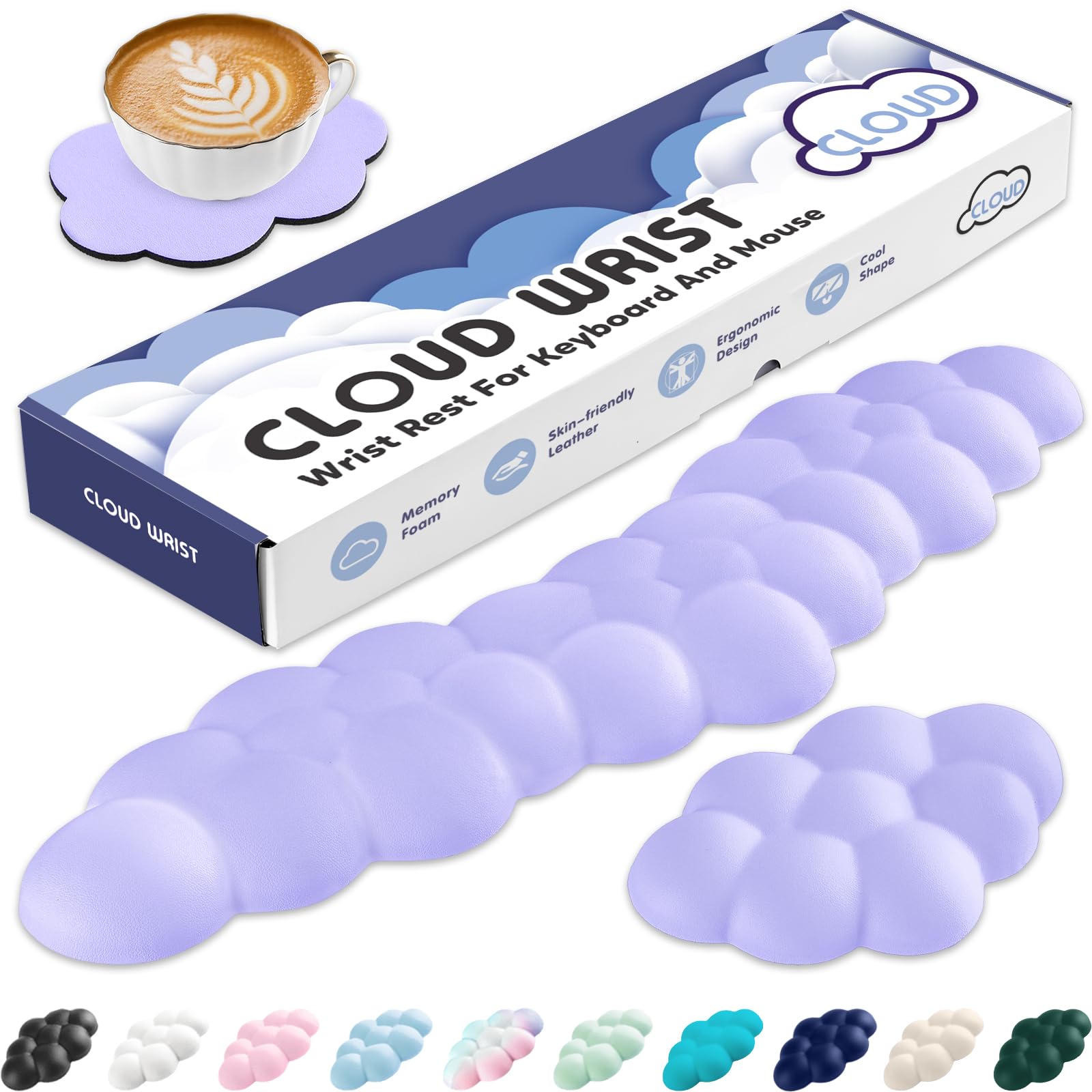 Sushret Handballenauflage Tastatur Wolke, Ergonomisches Handauflage Tastatur Wolke Mit PU Leder Memory Schaum, Cloud Wrist Rest, Niedliche Wolken Handgelenkstütze Maus Für PC Gaming Zubehör – Lila