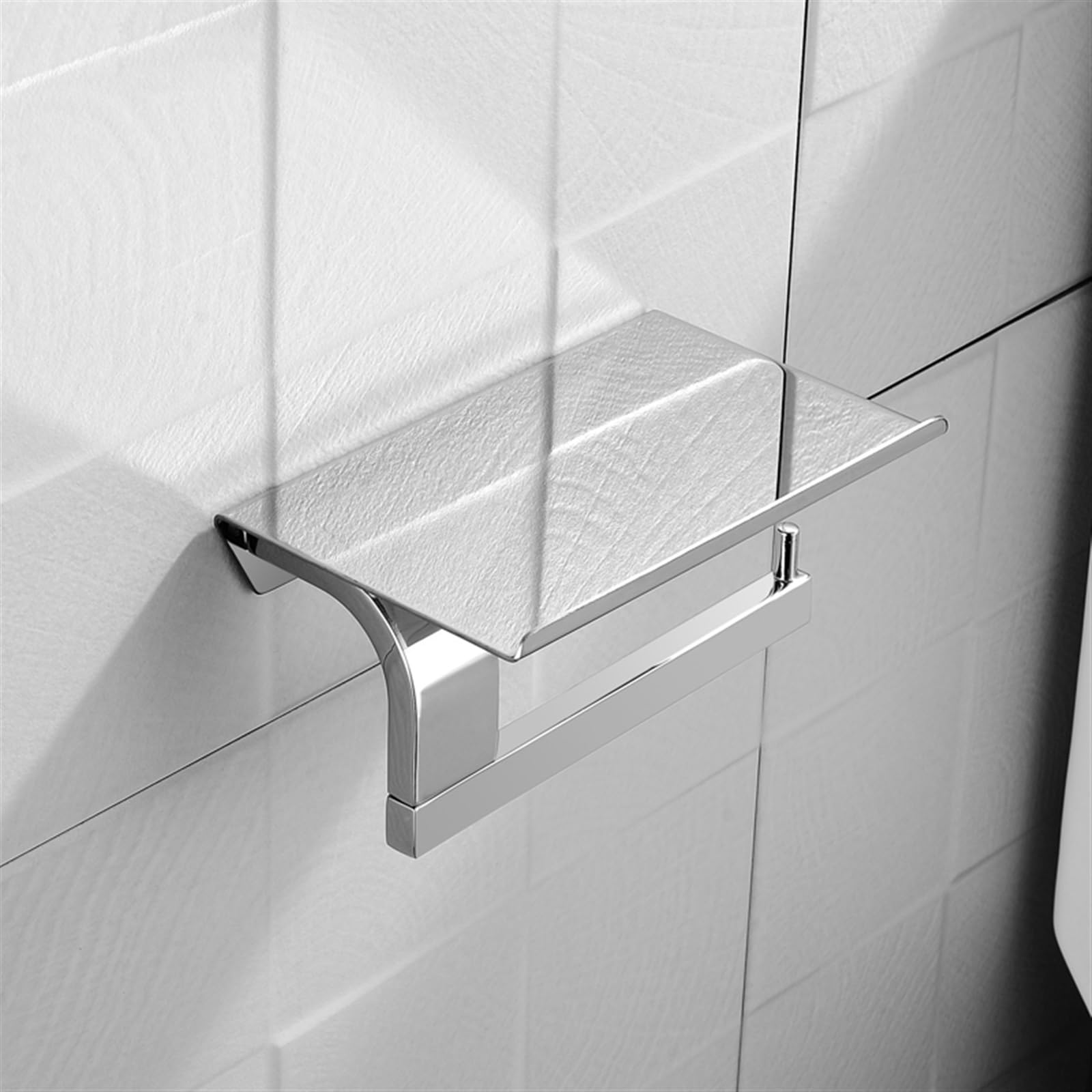 Stały uchwyt na papier toaletowy, Toilet Paper Holders Bathroom Wall Mount With Mobile Phone Shelf Silver Stainless Steel(2 Pcs)