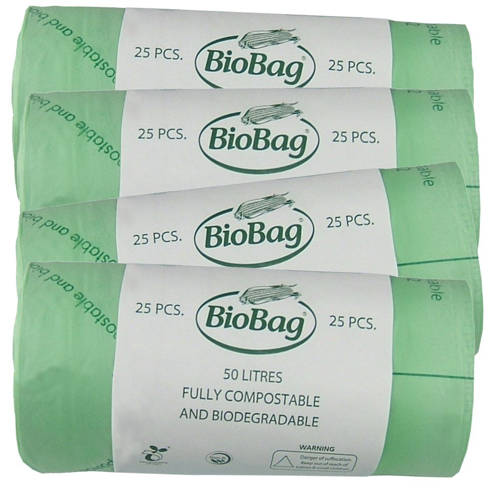Caddy Liners Direct Green 50 Litre X 100 Biobag Compostable Biodegradable Kitchen Food Waste Caddy Bin Liner Bags/Sacks (50L) - Certified En13432