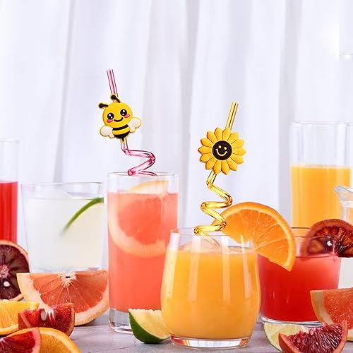 Miniatura 3 de 24 pajitas de abeja, girasol, miel, regalos para niños, suministros de fiesta de cumpleaños con 2 cepillos de limpieza