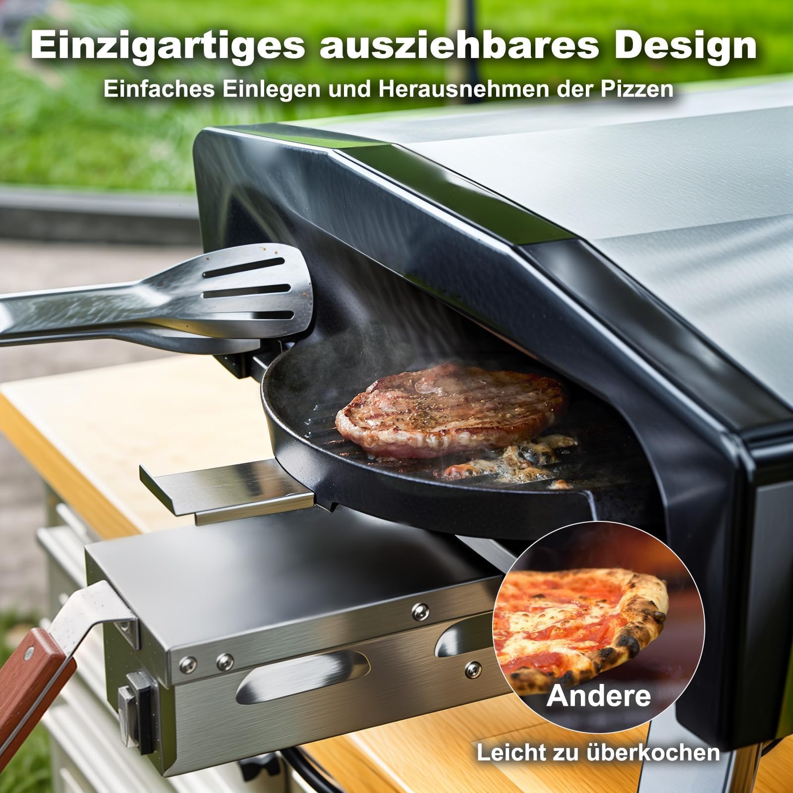 Pizzaofen Gas mit Drehfunktion 500 Grad 20 Zoll (50,8 cm) tragbarer Outdoor Gasofen mit Pizzastein