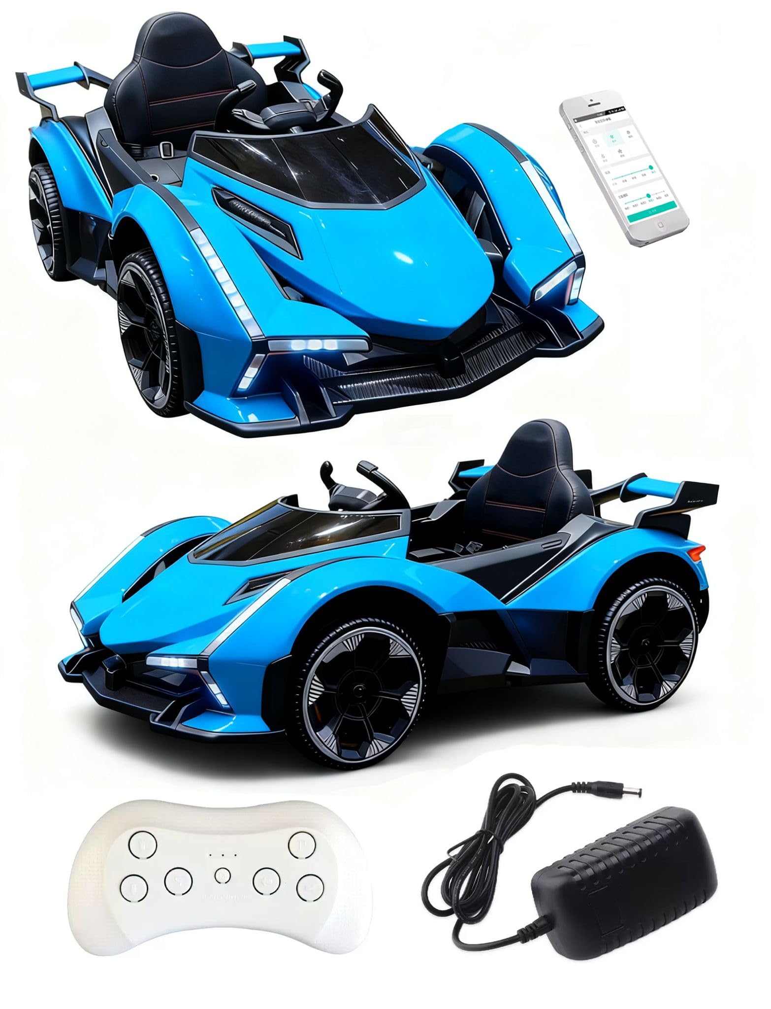 12V Kids Electric Ride On Car, Kids Electric Remote Control Car, LED Lights, Horn, USB, MP3 Music, 4 Motors, Suspension