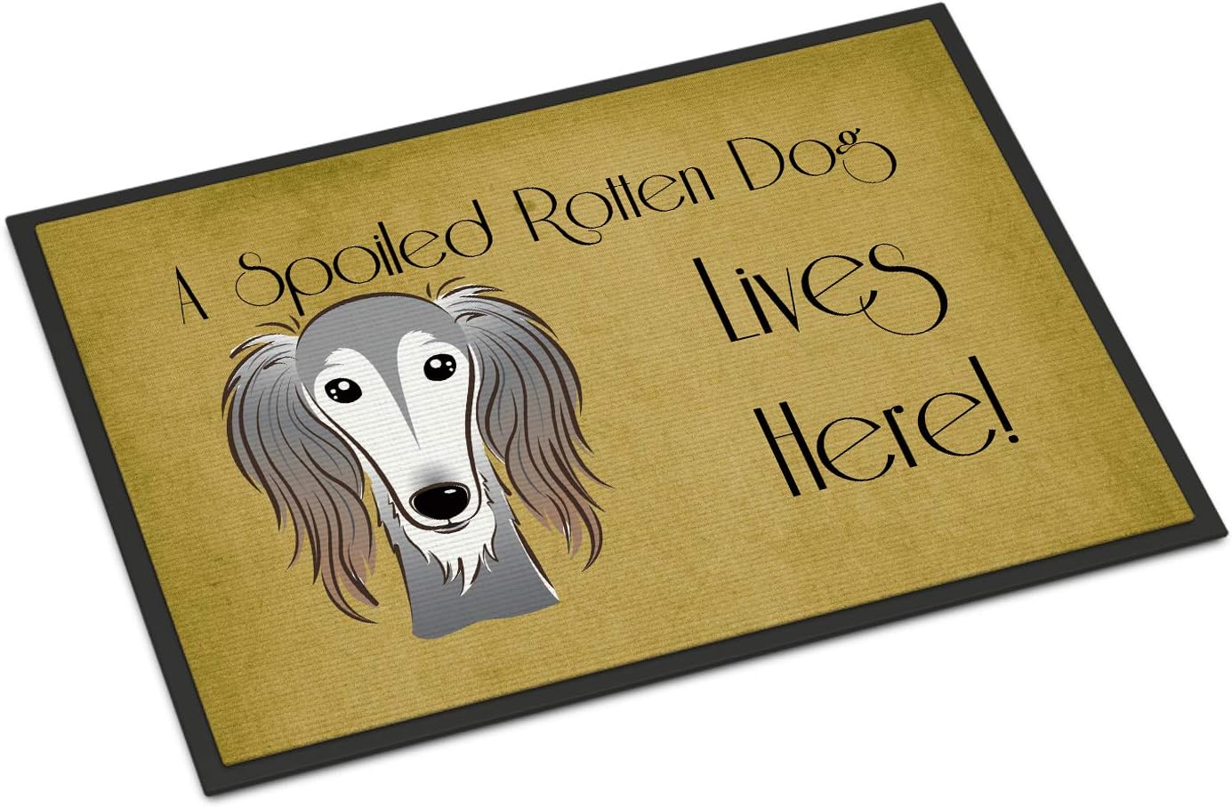 Caroline's Treasures BB1477MAT Saluki Spoiled Dog Lives Here Doormat 18x27 Front Door Mat Indoor Outdoor Rugs for Entryway, Non Slip Washable Low Pile, 18H X 27W
