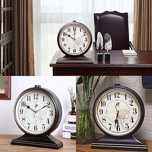 Miniatura 6 de rnuie Reloj de escritorio para decoración de mesa, reloj de repisa retro, funciona con pilas para chimenea, sala de estar, dormitorio, oficina,