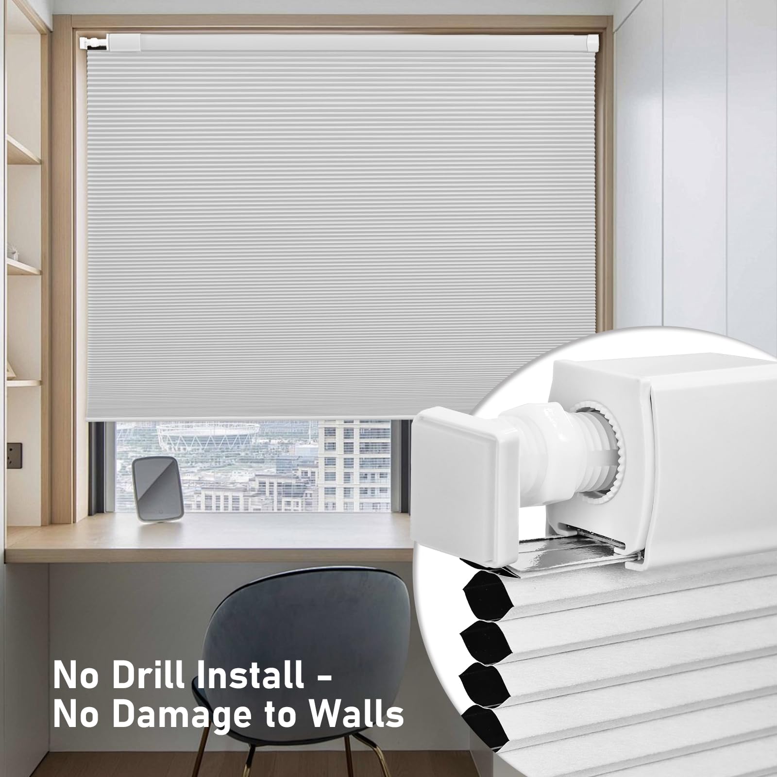 Store Enrouleur occultant sans perçage en Cellulose nid d'abeille sans Cordon - Opaque - Store plissé en nid d'abeille pour fenêtre - Fait sur Mesure (Blanc, 120 x 180 cm)