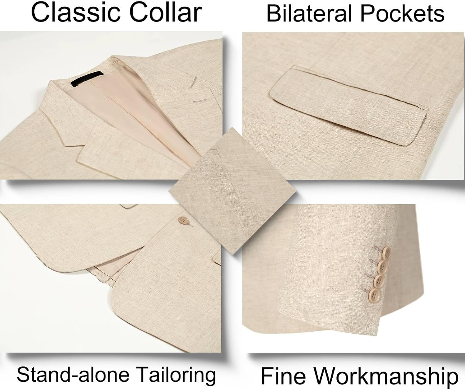 Solove-Suit Men's 2 Piece Linen Suits Set Regular Fit Casual Blazer Jacket and Summer Shorts for Men (Jacket+Shorts)