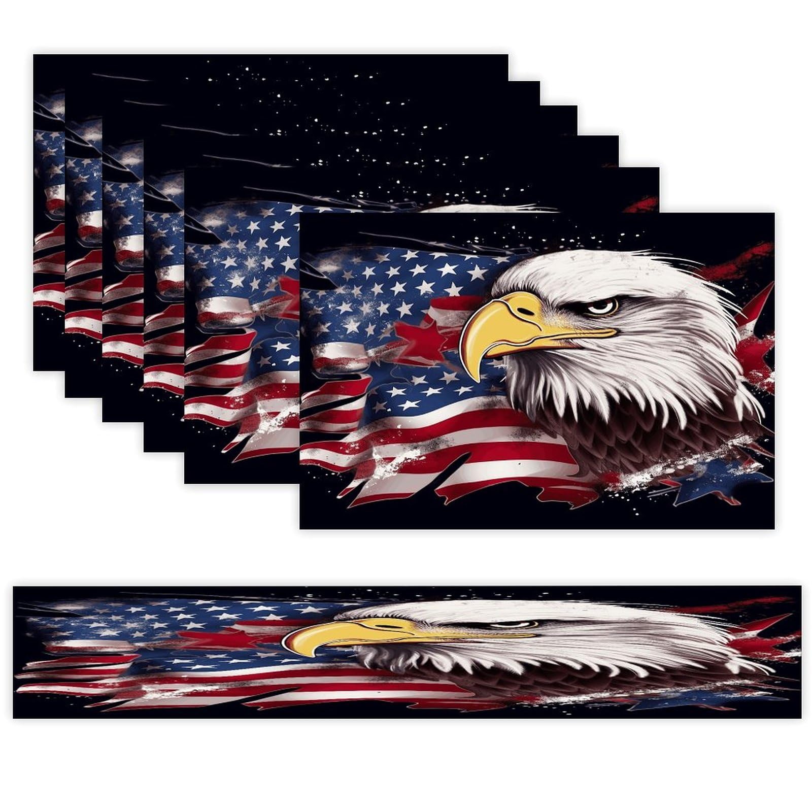 America US Flag Bald Eagle Table Runner and Placemats Set of 6 Wipe Clean Heat Resistant Table Mat with Table Runner Decorations Flax Linen Place Mat Set for Home Kitchen Party Supplies