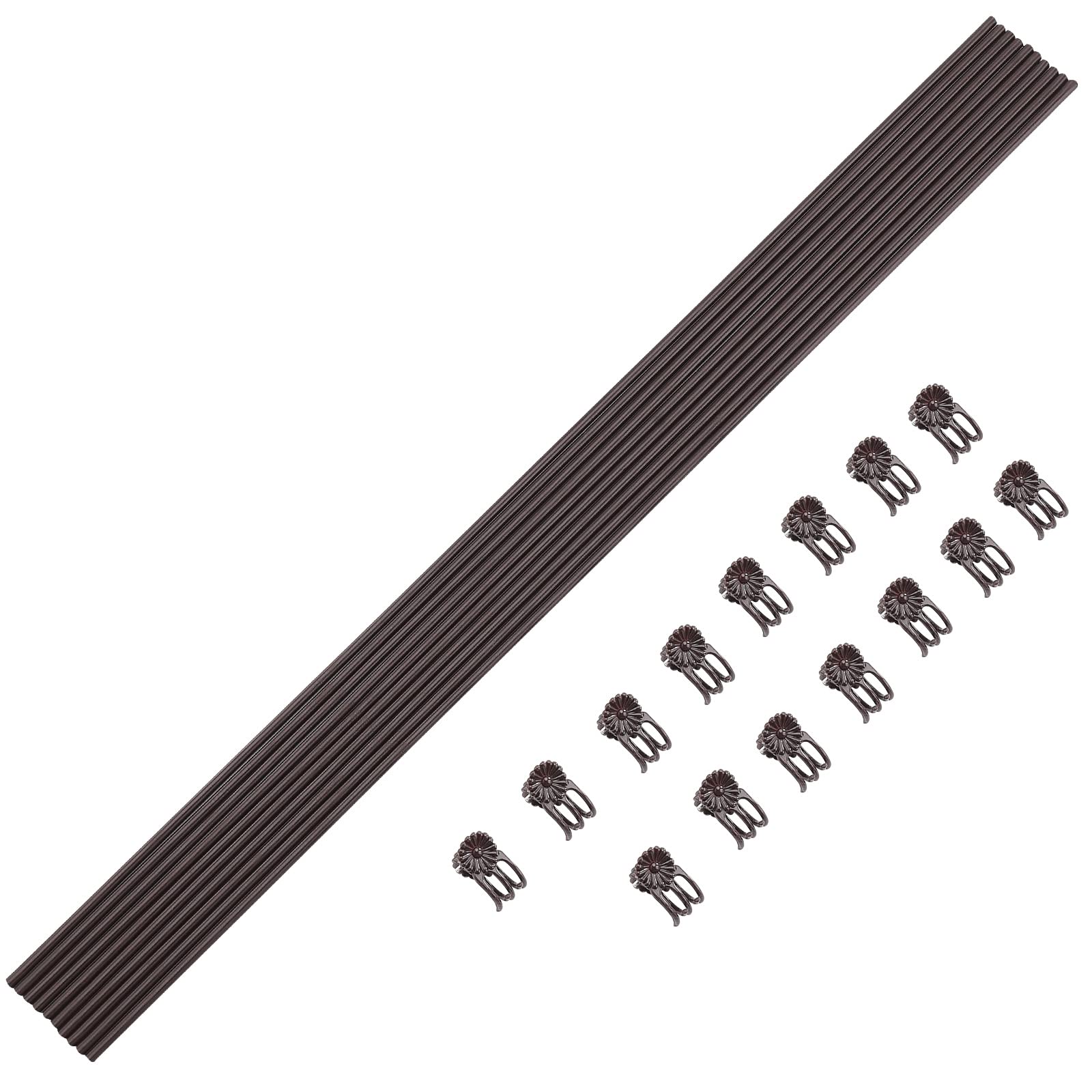 10Pcs Plastic Coated Orchid Stakes, Garden Metal Plant Stakes with 15PCS Vine Fixing Clip,Green Bendable Plastic Coated Orchid Stakes for Plants Support Indoor and Outdoor Potted(15.75IN Brown )