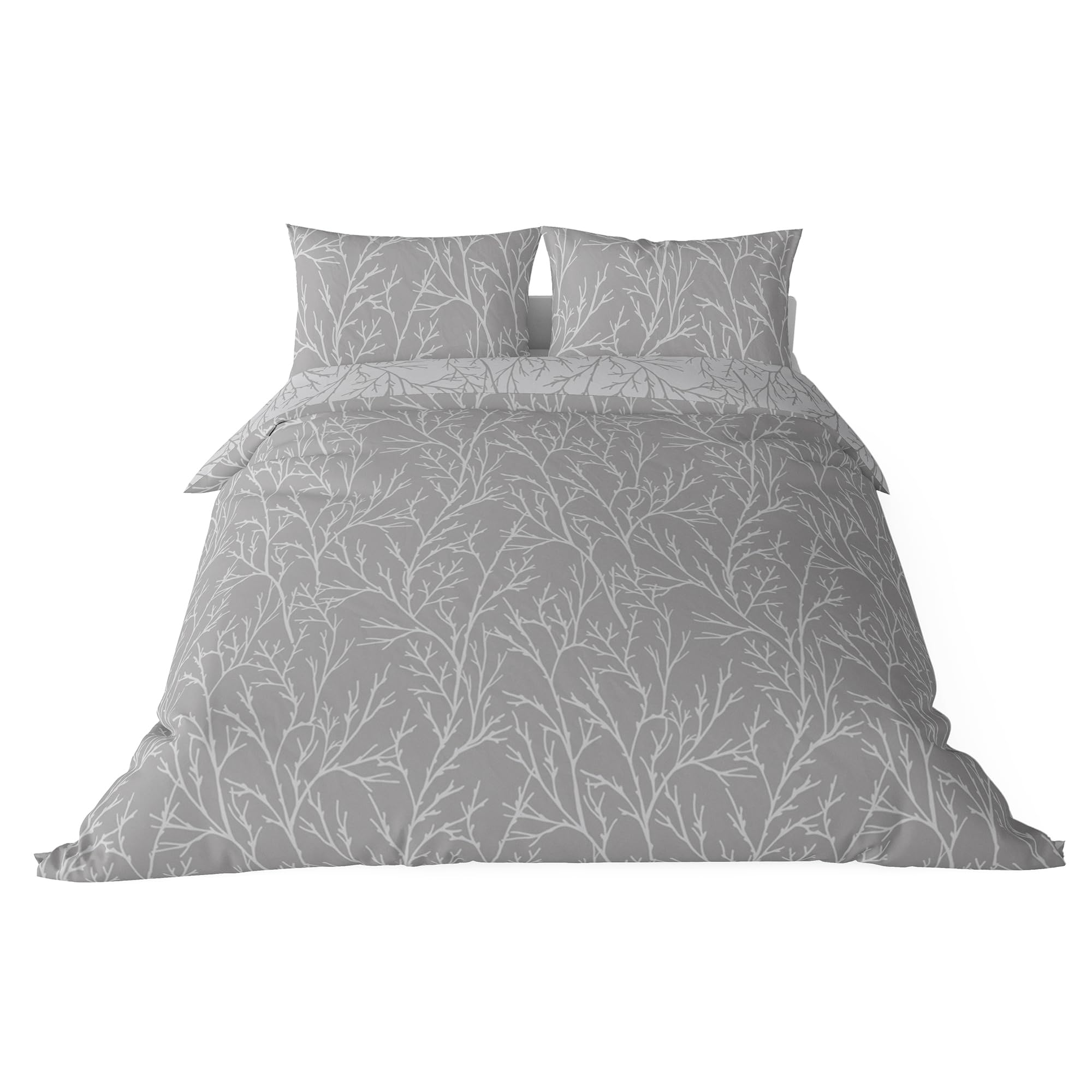 Brielle Desenli Pamuk Saten Nevresim Setleri, Gri, King Size