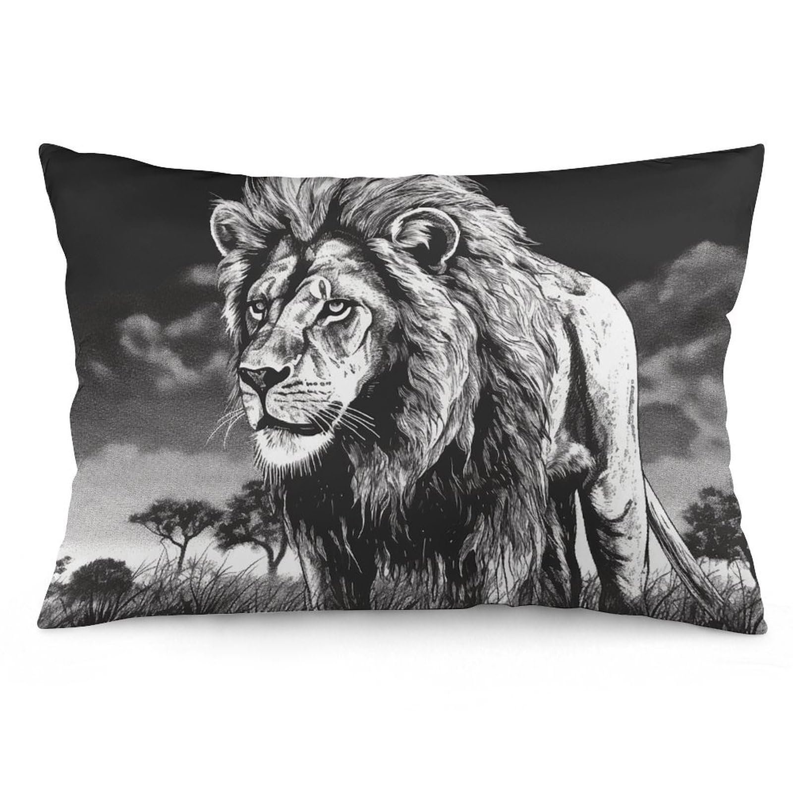 2 Pack Pillow Cases for Hair and Skin, Soft Breathable Pillow Case Covers with Hidden Zipper, Lion Black and White Illustration Pillowcase 20"x30" Pillow Covers for Sleeping Gift