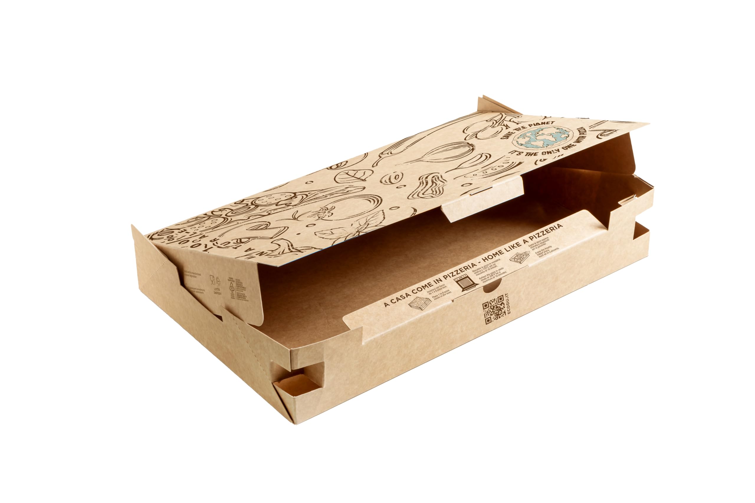 Scatola Pizza da asporto compostabile 40x30x6, 80 pz INODORE, RESISTENTE ALL'UMIDITA' E CALORE, 100% KRAFT NATURALE, CELLULOSA INNOVATIVA CHE NON ALTERA IL PROFUMO E IL SAPORE DELLA PIZZA