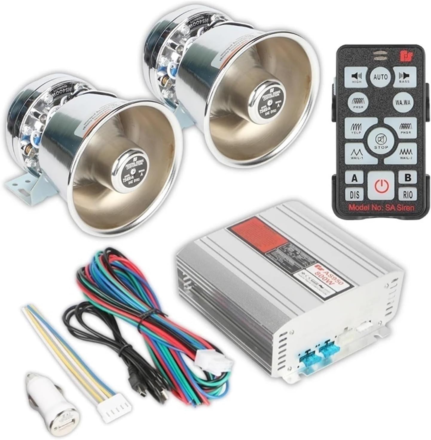 Car Horns Siren 800W Speaker Compatible with Emergency Truck klaxon Police Siren Horn With Hand Microphone 12V car Police Fire Siren(Set B)