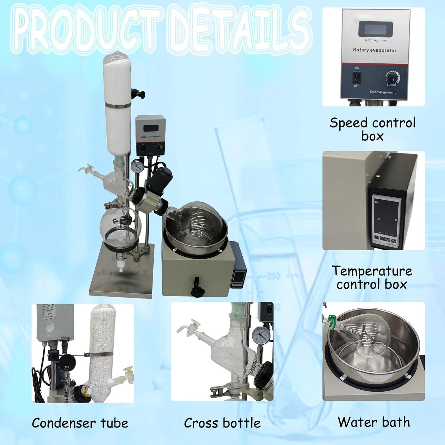 5L 110V Manual Lifting Rotary Evaporator RE-501 Lab Rotary Vacuum Evaporator with Water Bath Lab Condenser with Vacuum Gauge 10-120rpm Speed Lab Evaporation Equipment