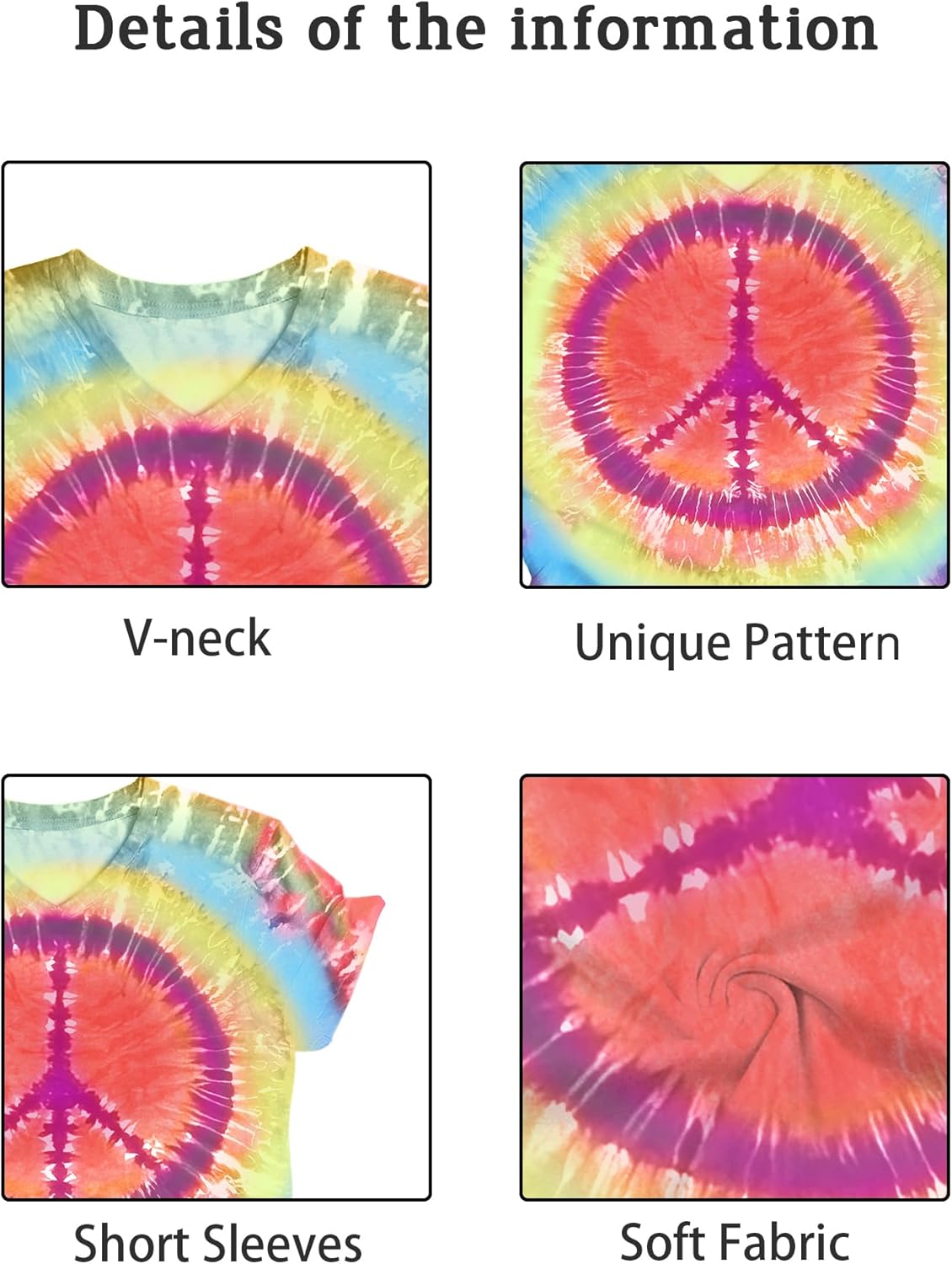 Women Hippie Shirt 60s 70s Peace Love Graphic Tie Dye V-Neck Tshirt Vintage Hippie Style Tee Tops - Image 5