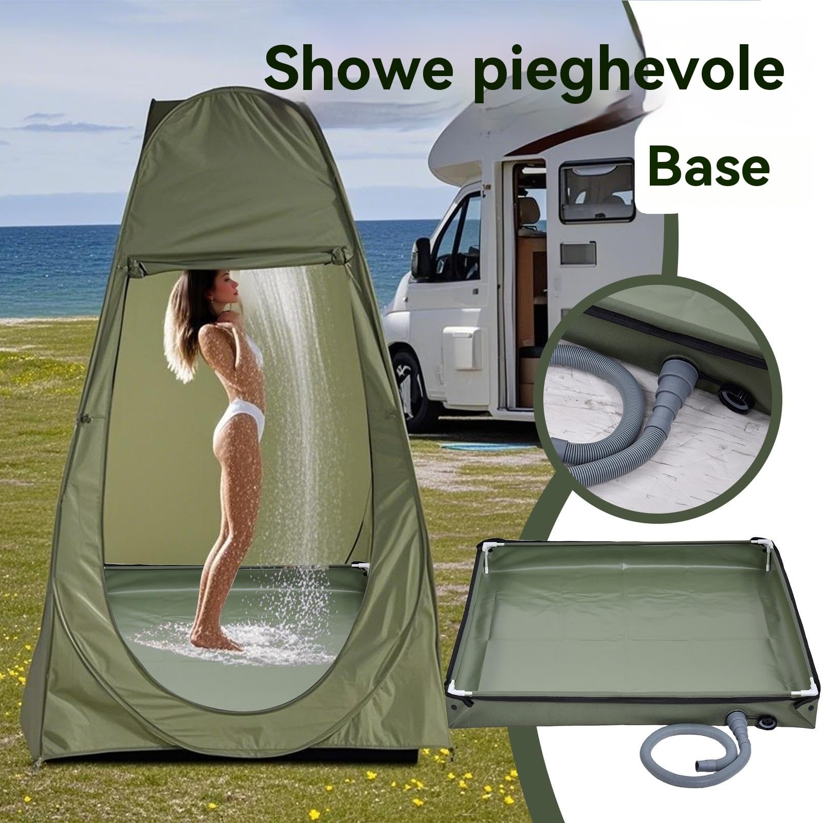 Vassoio Doccia Portatile, 2 In 1 Base Doccia Da Campeggio Pieghevole Con Tubo Di Scarico, 80x80x10cm Durevole Oxford Impermeabile T-enda Fondo, Bacino All'aperto Doccia Recinzione Base Per RV Campeggi